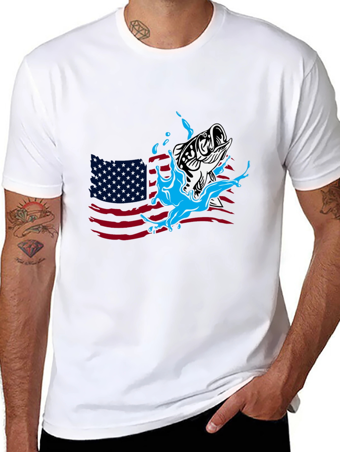 American Fish Graphic T-Shirt - Patriotic Style
