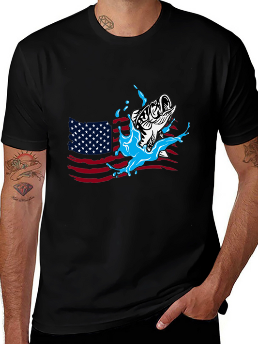 American Fish Graphic T-Shirt - Patriotic Style