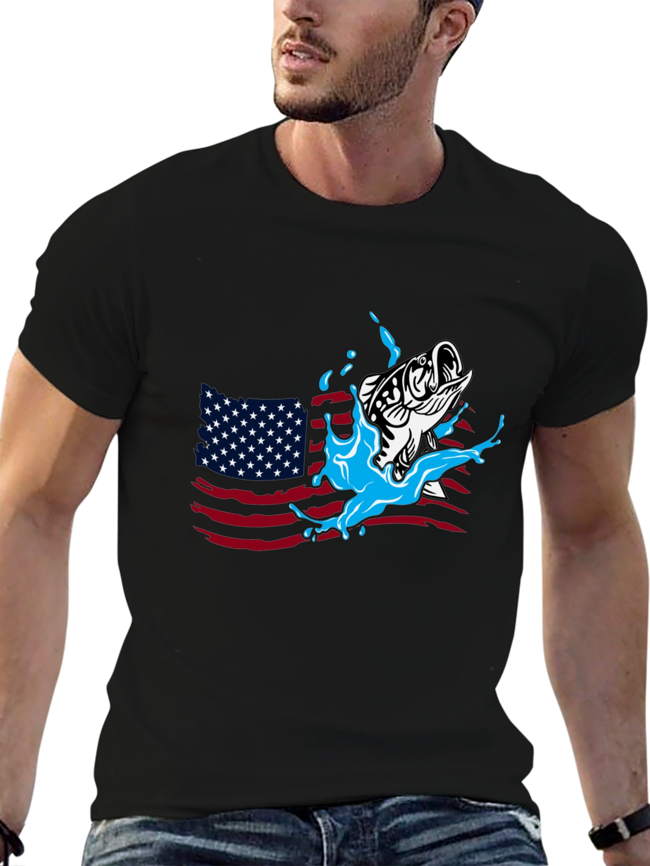 American Fish Graphic T-Shirt - Patriotic Style