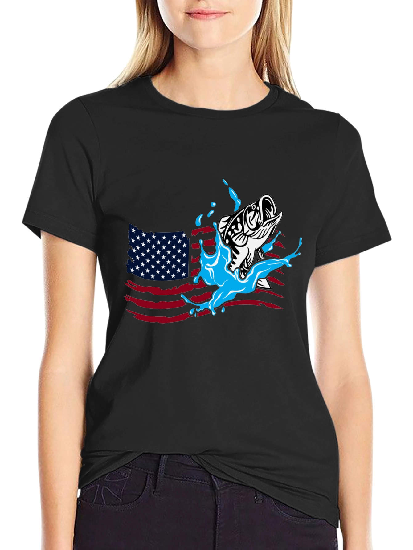 American Fish Graphic T-Shirt - Patriotic Style