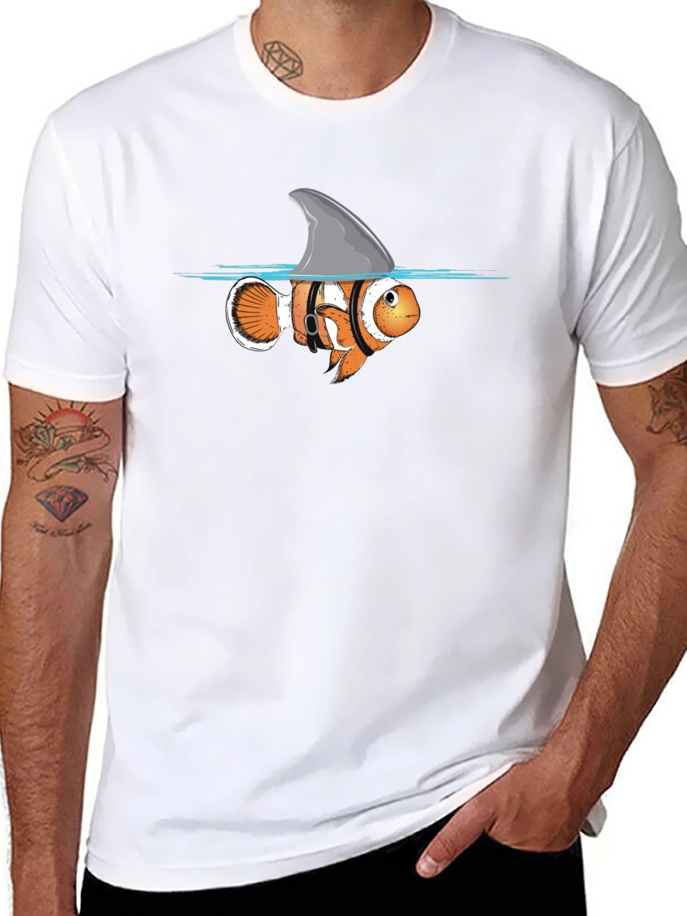 Funny Clownfish Shark Fin Graphic T-Shirt