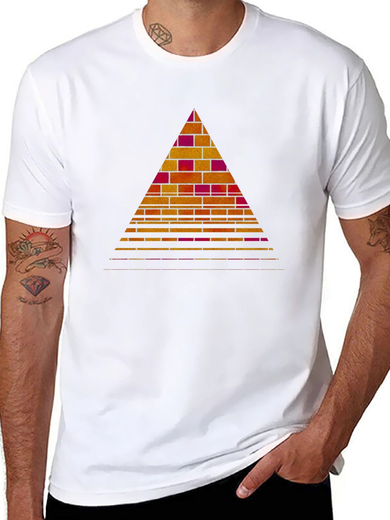 Brick Pyramid Graphic Tee - Modern Geometric Design