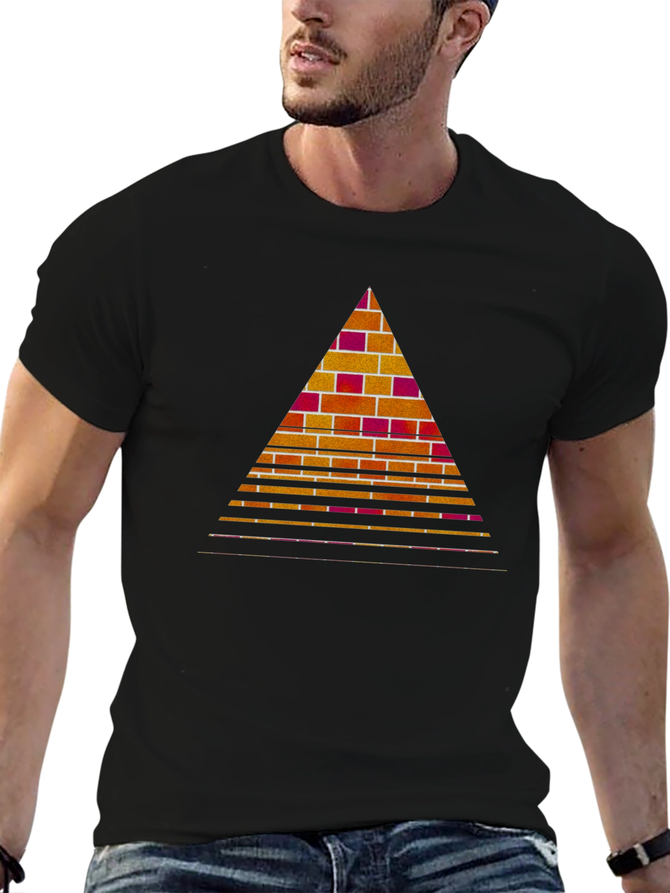 Brick Pyramid Graphic Tee - Modern Geometric Design