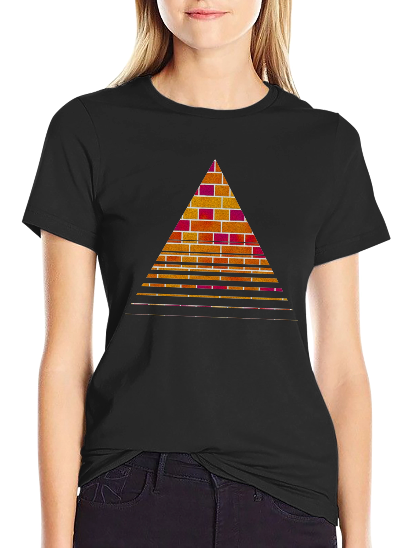 Brick Pyramid Graphic Tee - Modern Geometric Design