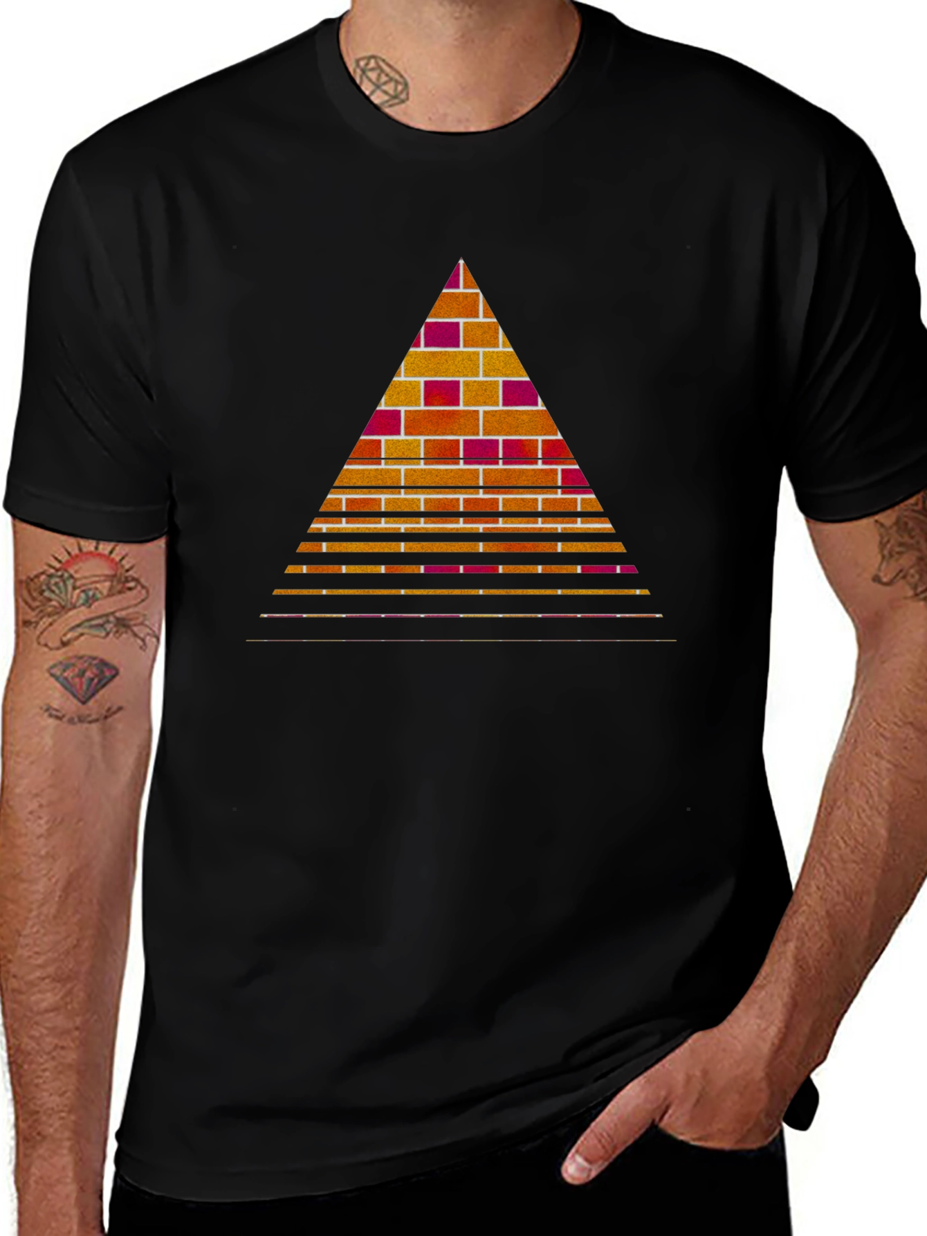 Brick Pyramid Graphic Tee - Modern Geometric Design