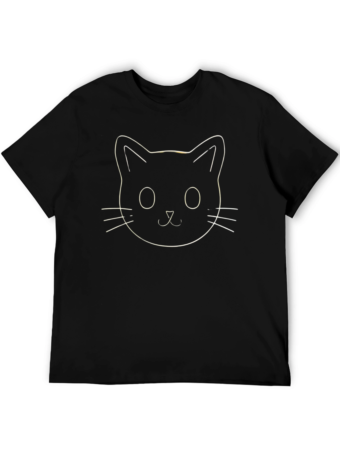 Cute Cat Face Outline Black T-Shirt