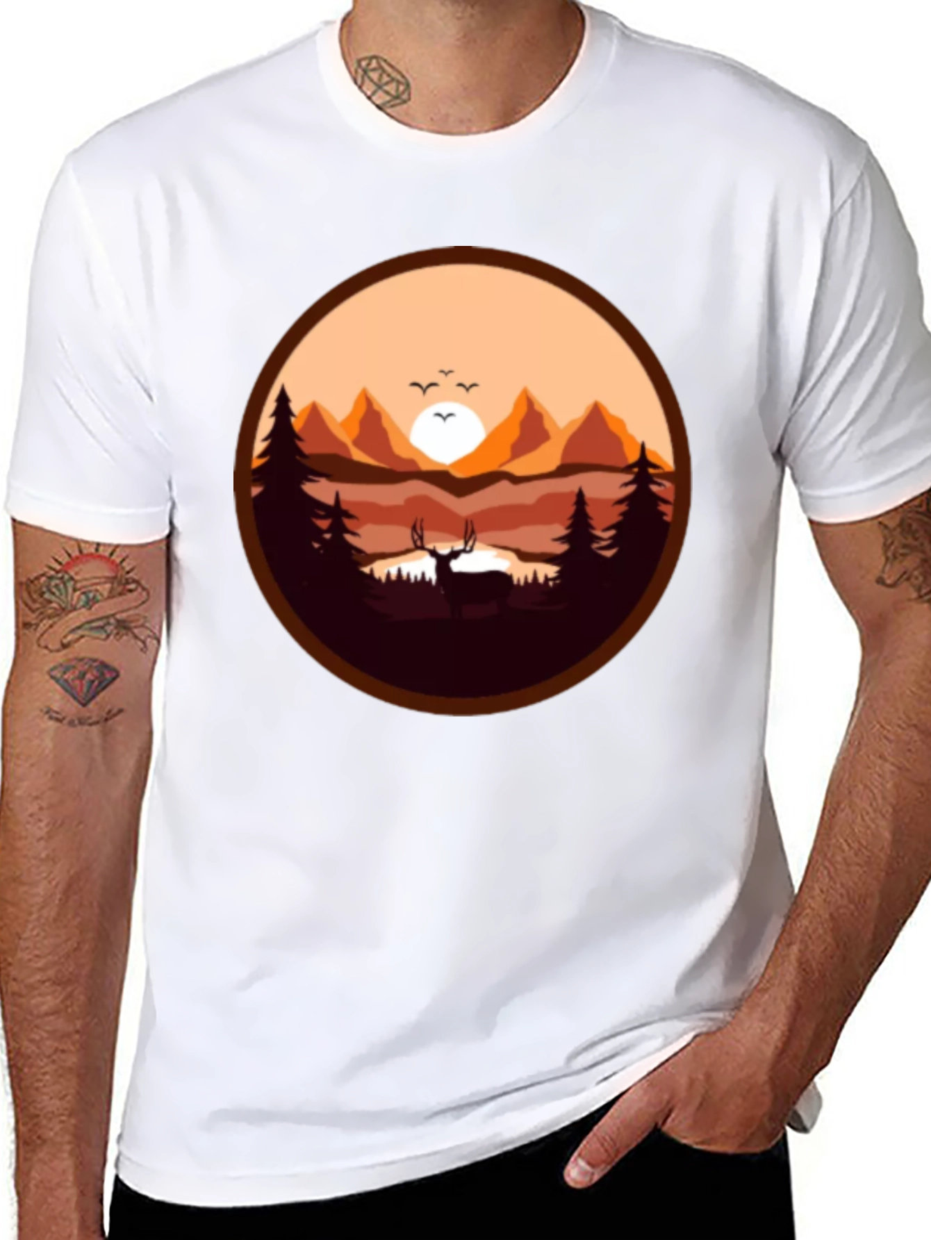 Nature Deer Graphic Tee - Black