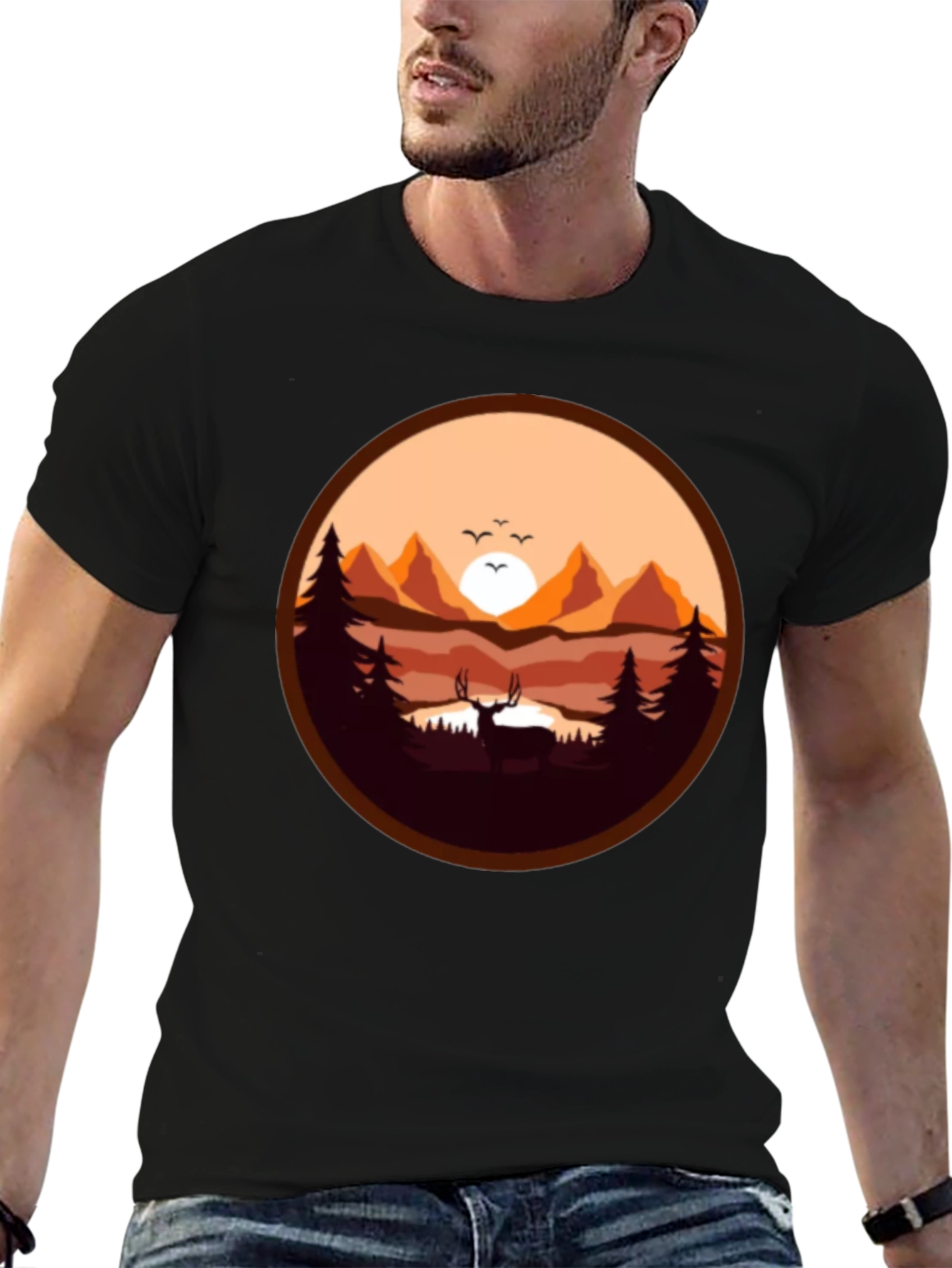 Nature Deer Graphic Tee - Black