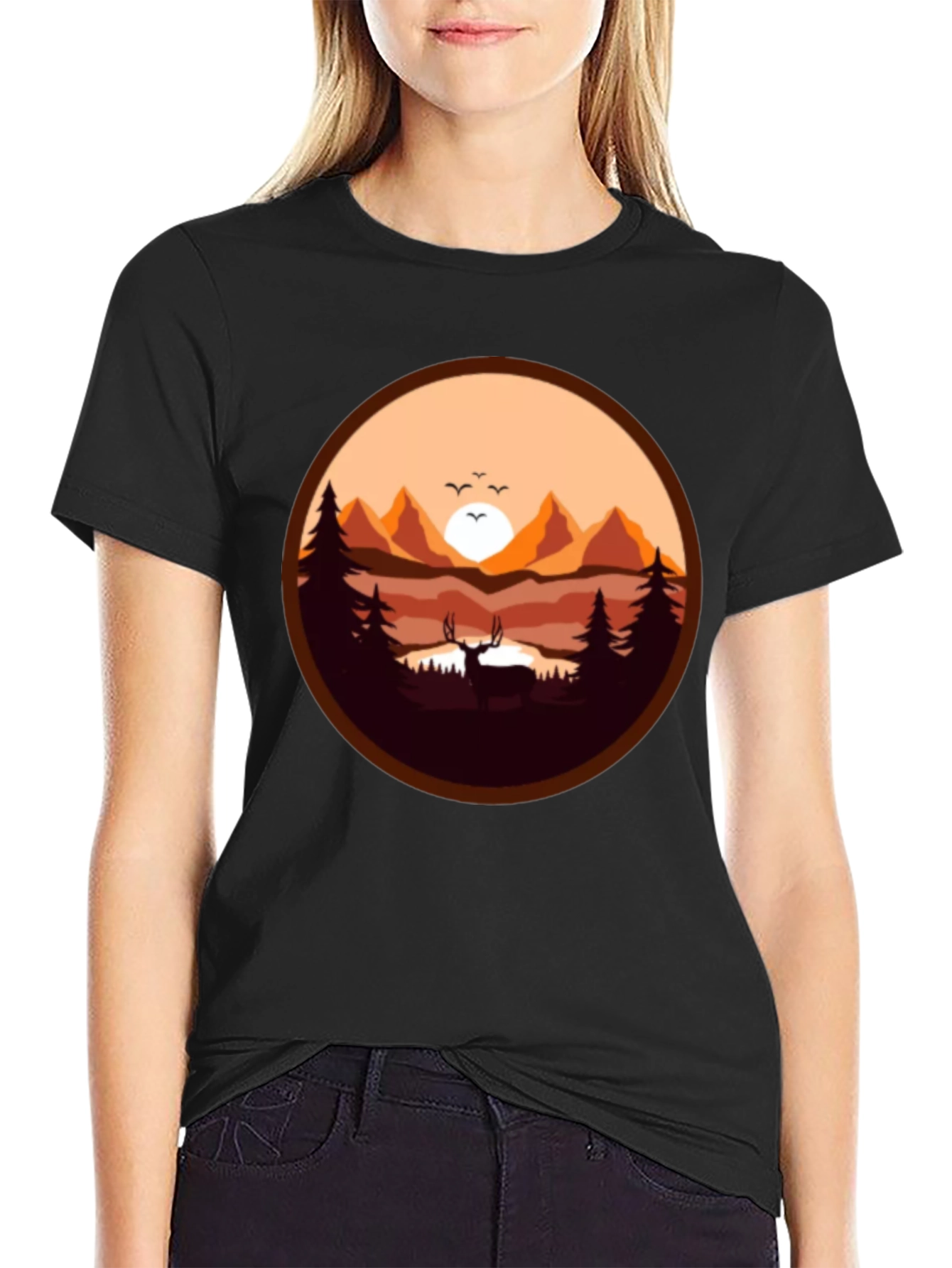 Nature Deer Graphic Tee - Black
