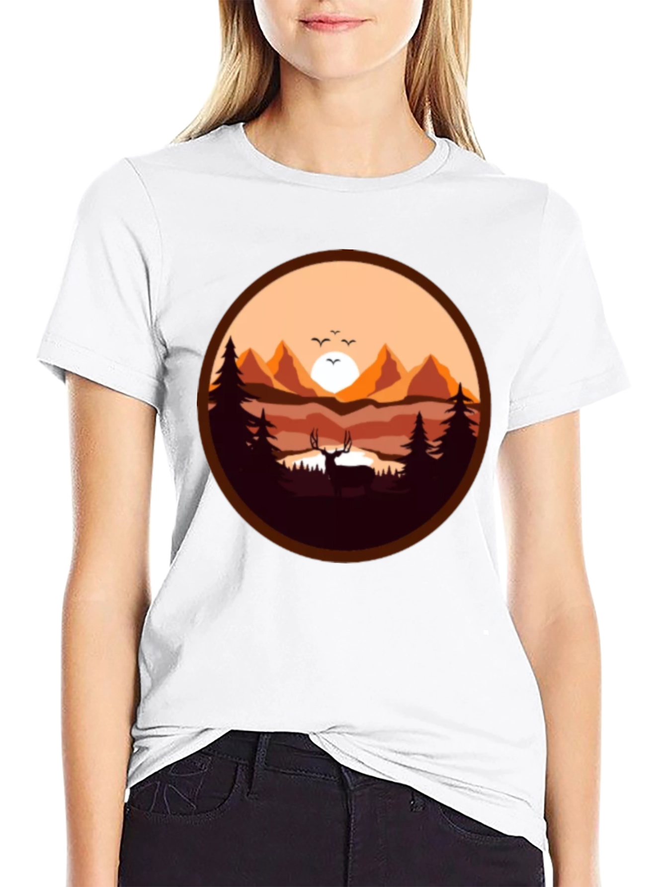 Nature Deer Graphic Tee - Black