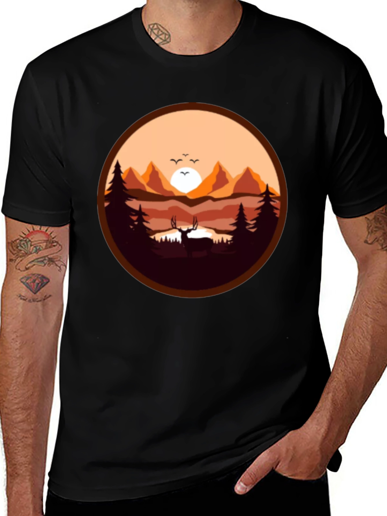 Nature Deer Graphic Tee - Black