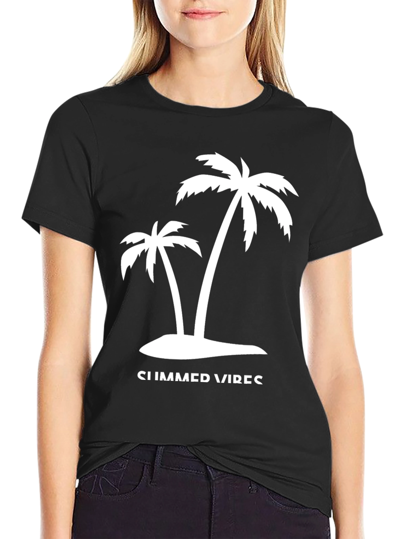 Summer Vibes Palm Tree Graphic Black T-Shirt