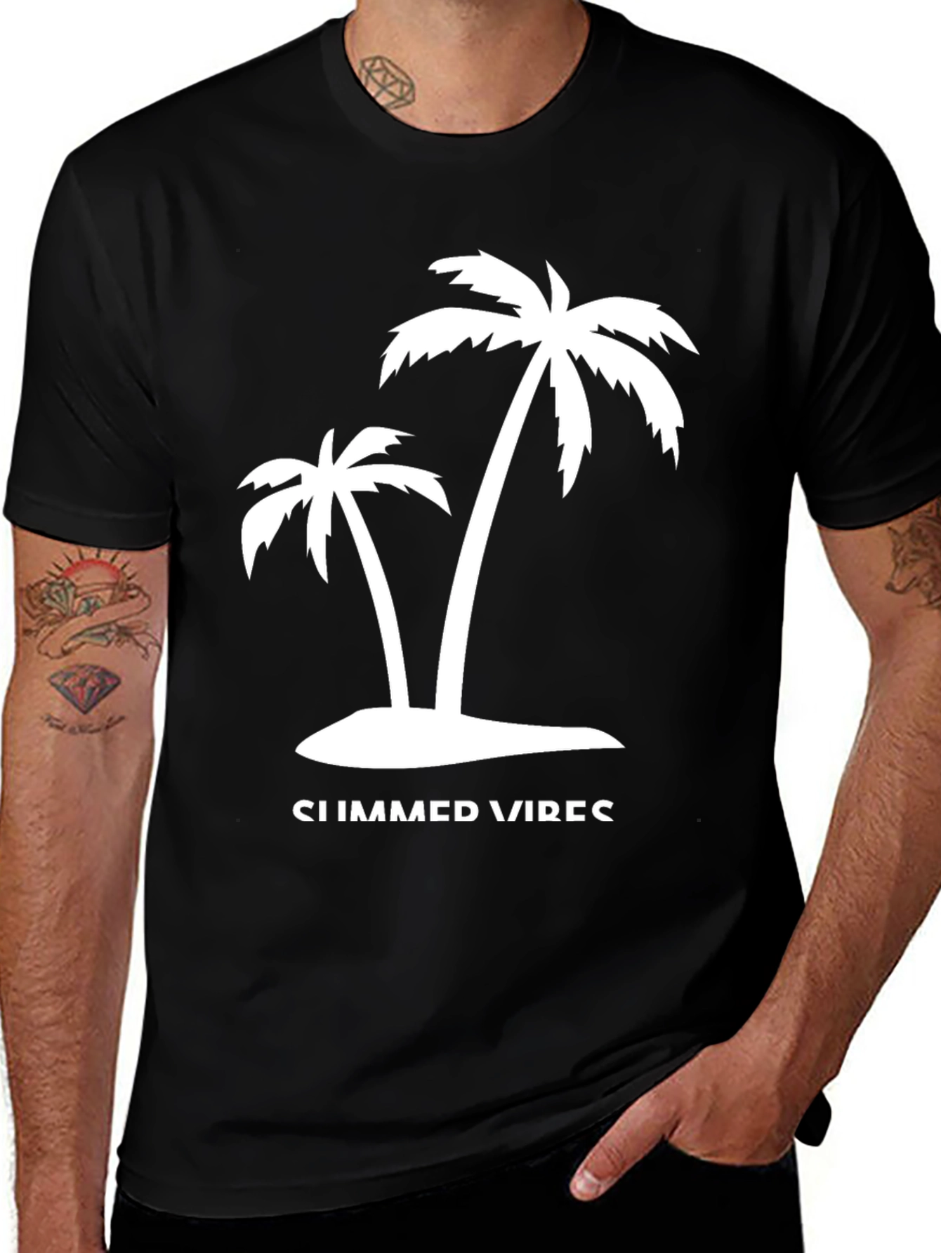 Summer Vibes Palm Tree Graphic Black T-Shirt