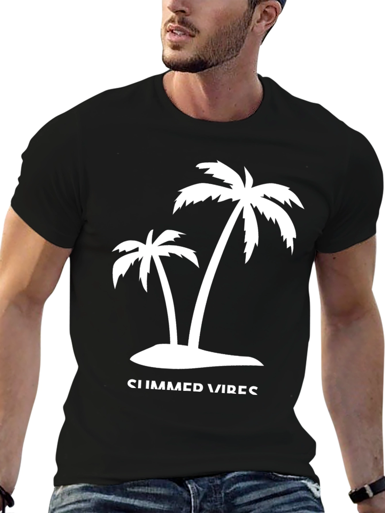 Summer Vibes Palm Tree Graphic Black T-Shirt