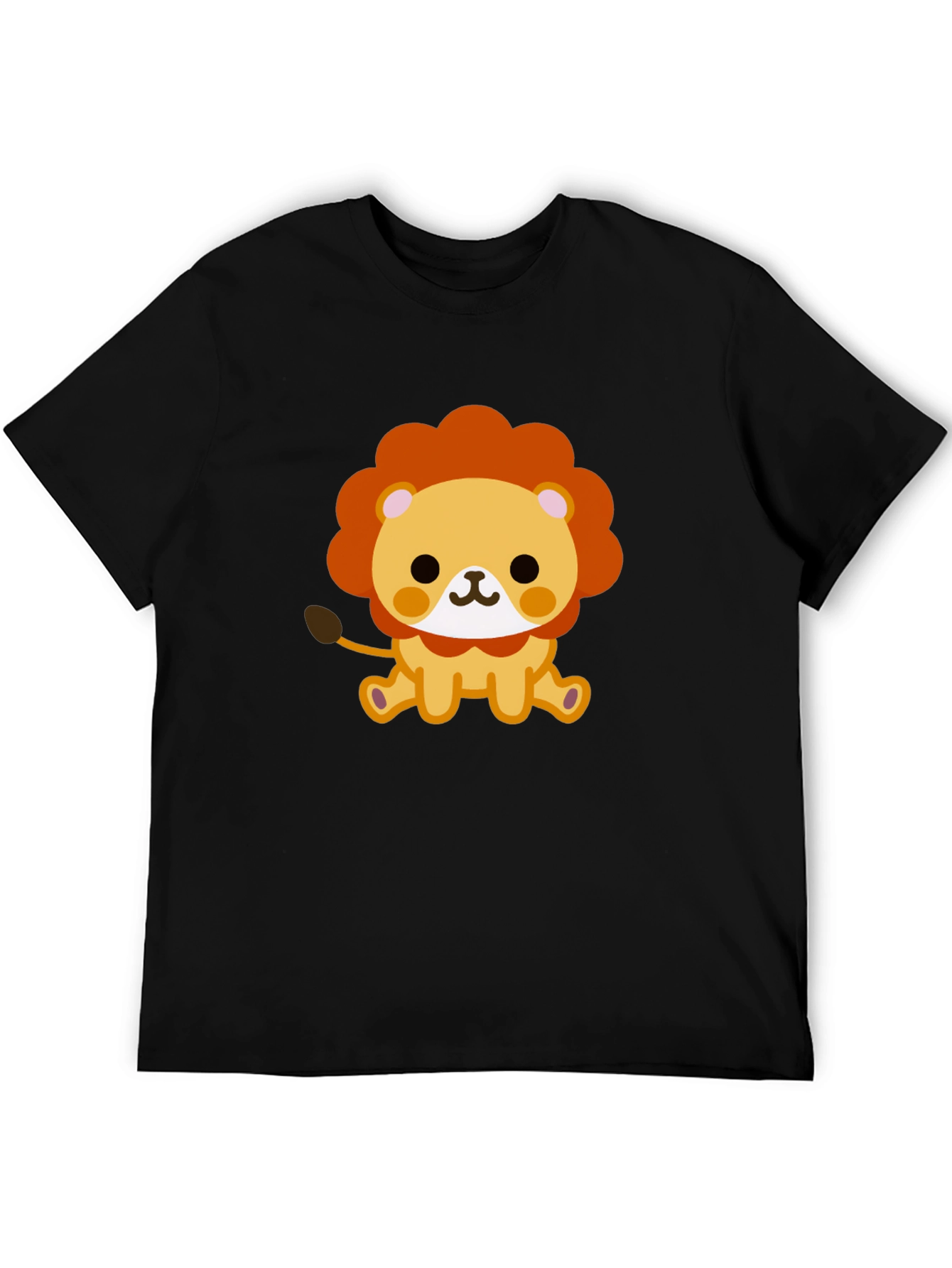 Cute Lion Graphic Tee - Black Cotton Shirt