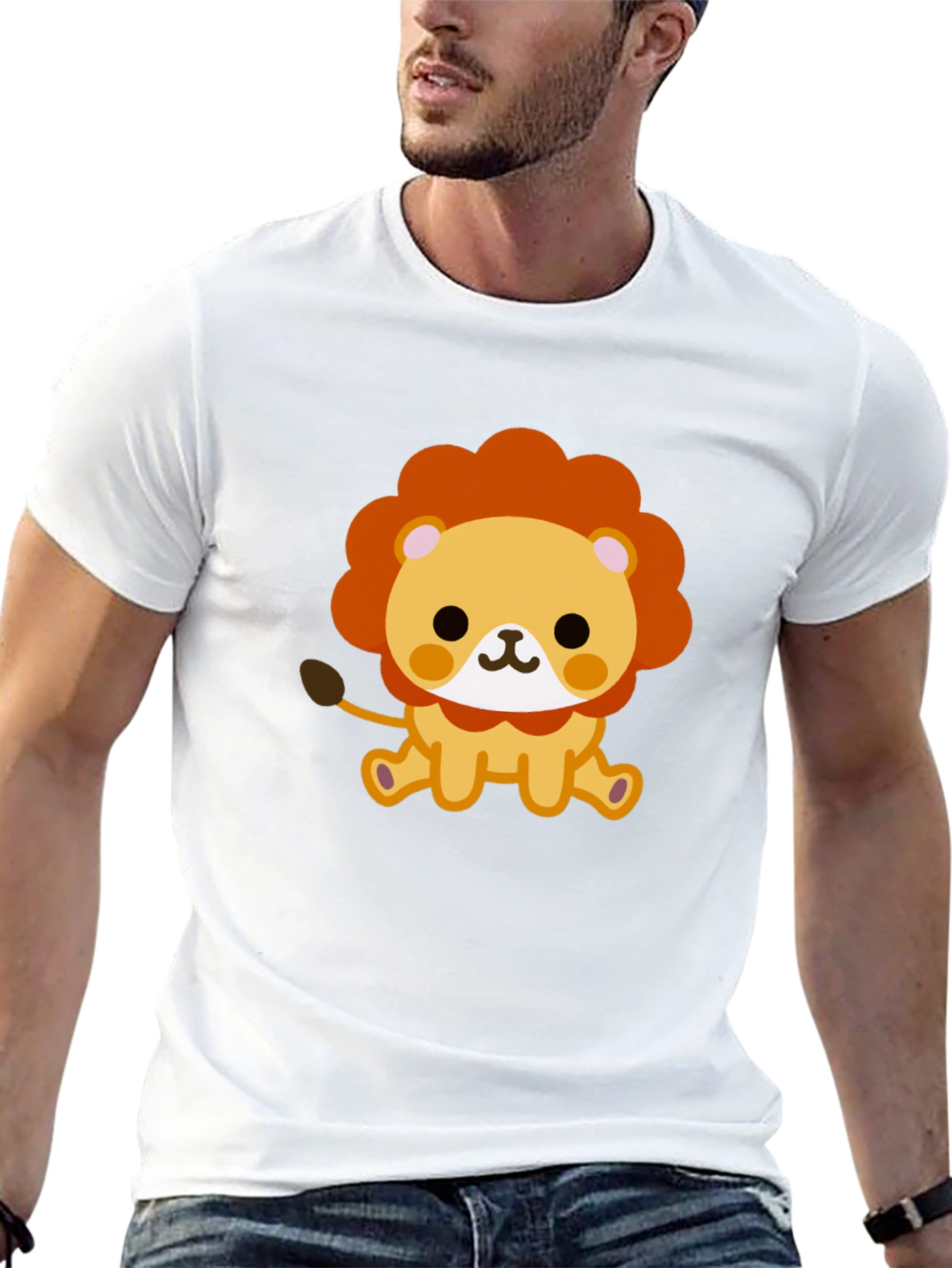 Cute Lion Graphic Tee - Black Cotton Shirt