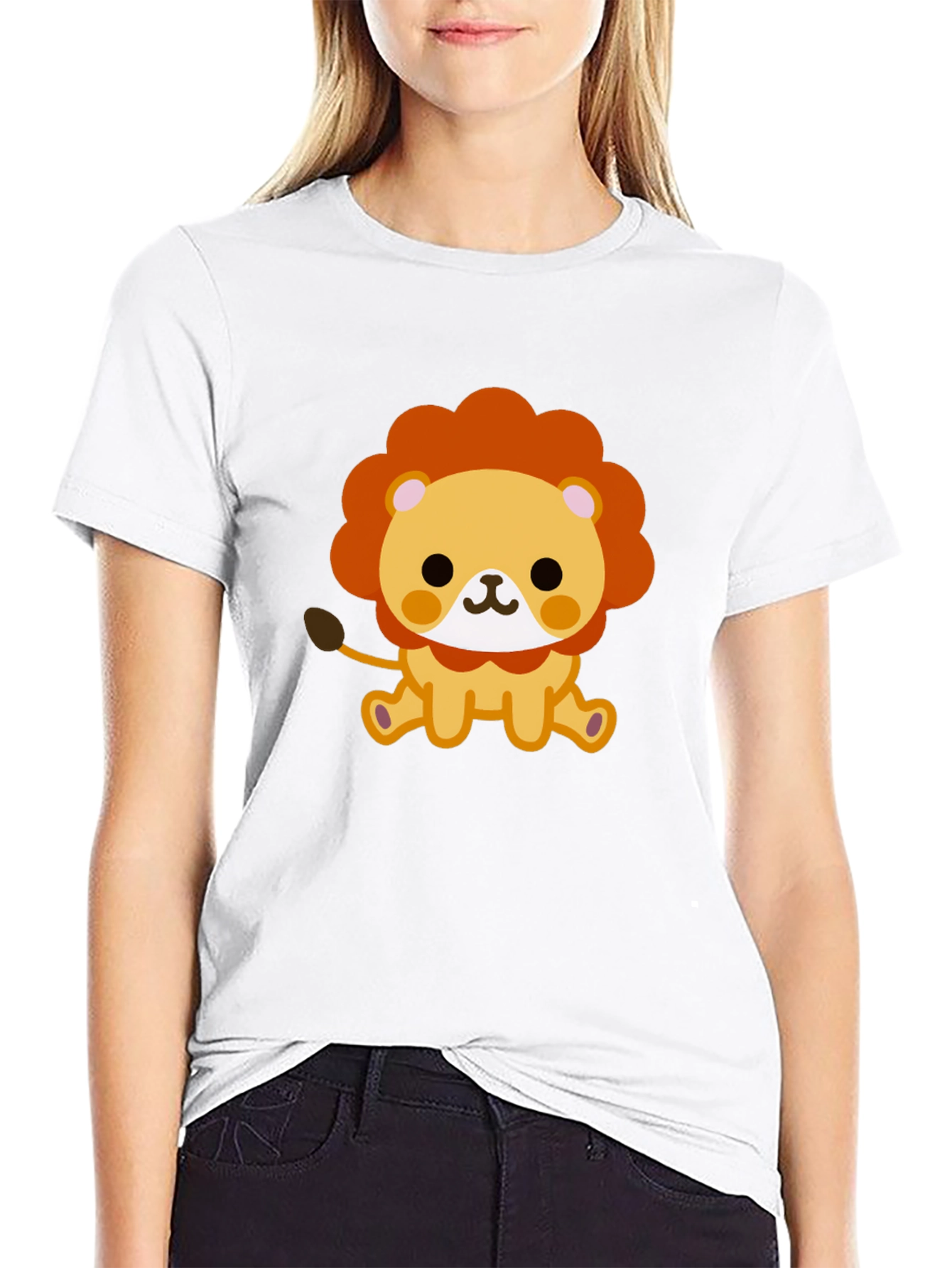 Cute Lion Graphic Tee - Black Cotton Shirt
