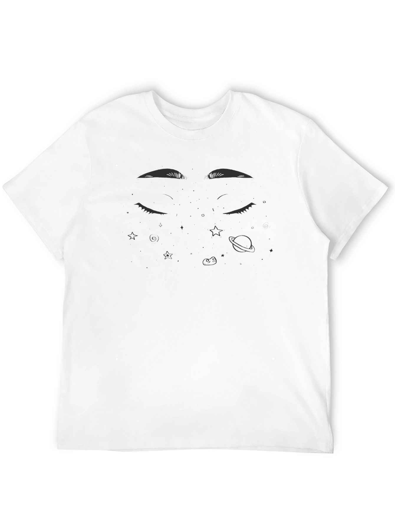 Dreamy Space Eyes Graphic Tee - Soft Black Cotton