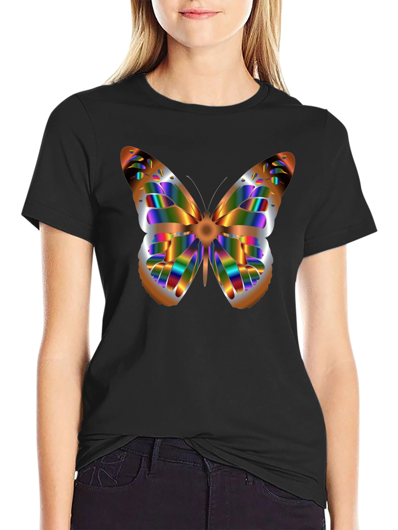 Butterfly Graphic Print Black T-Shirt