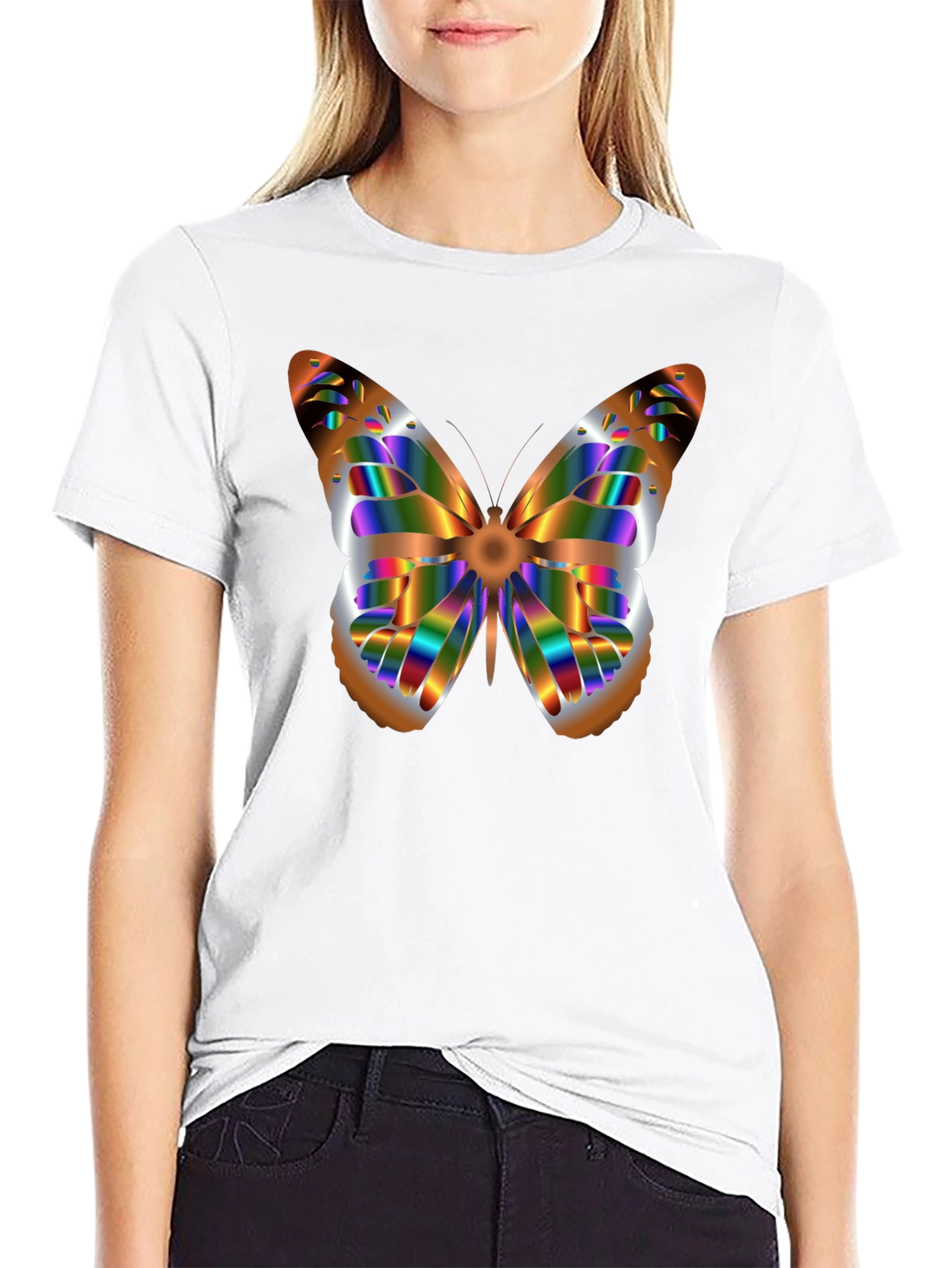Butterfly Graphic Print Black T-Shirt