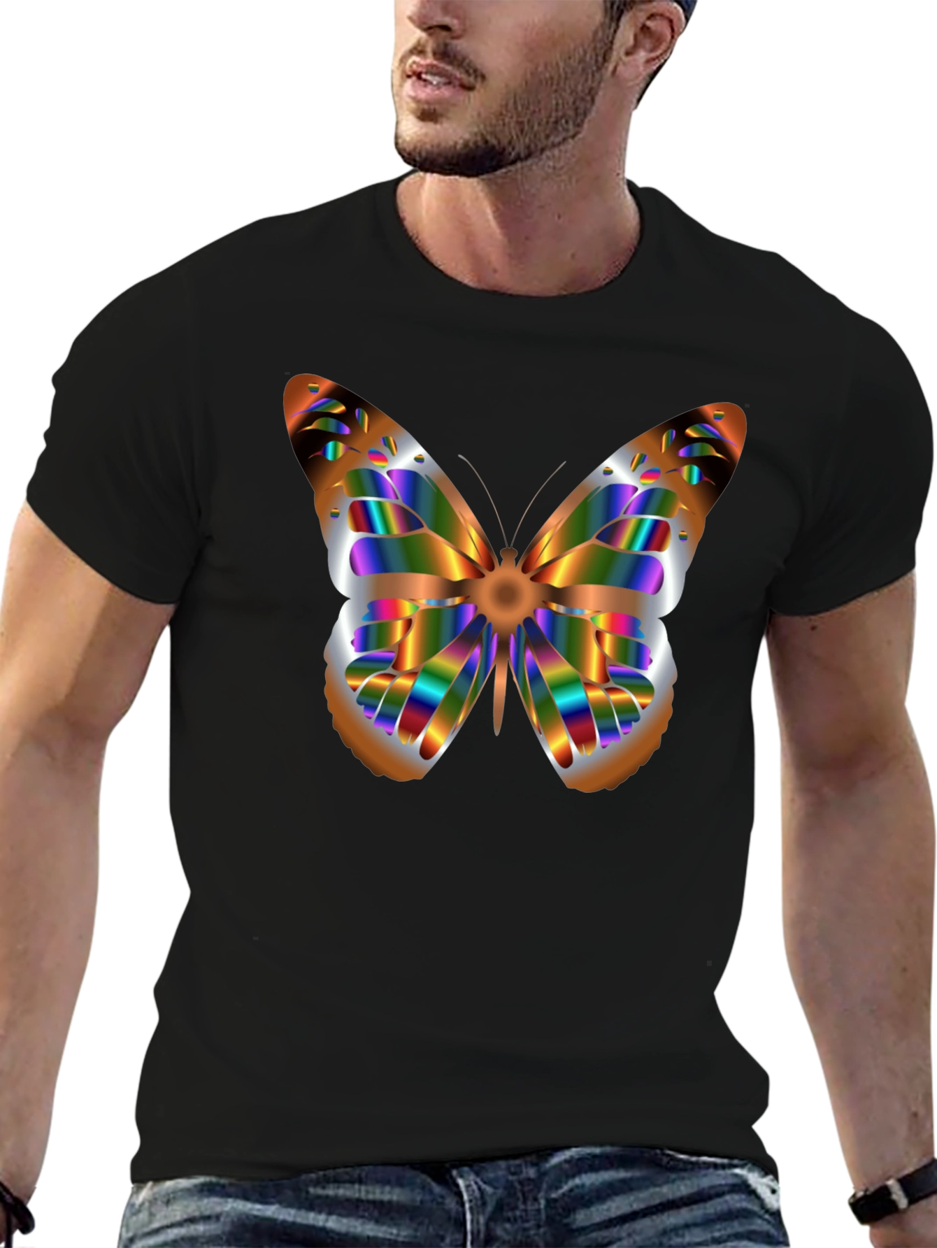 Butterfly Graphic Print Black T-Shirt
