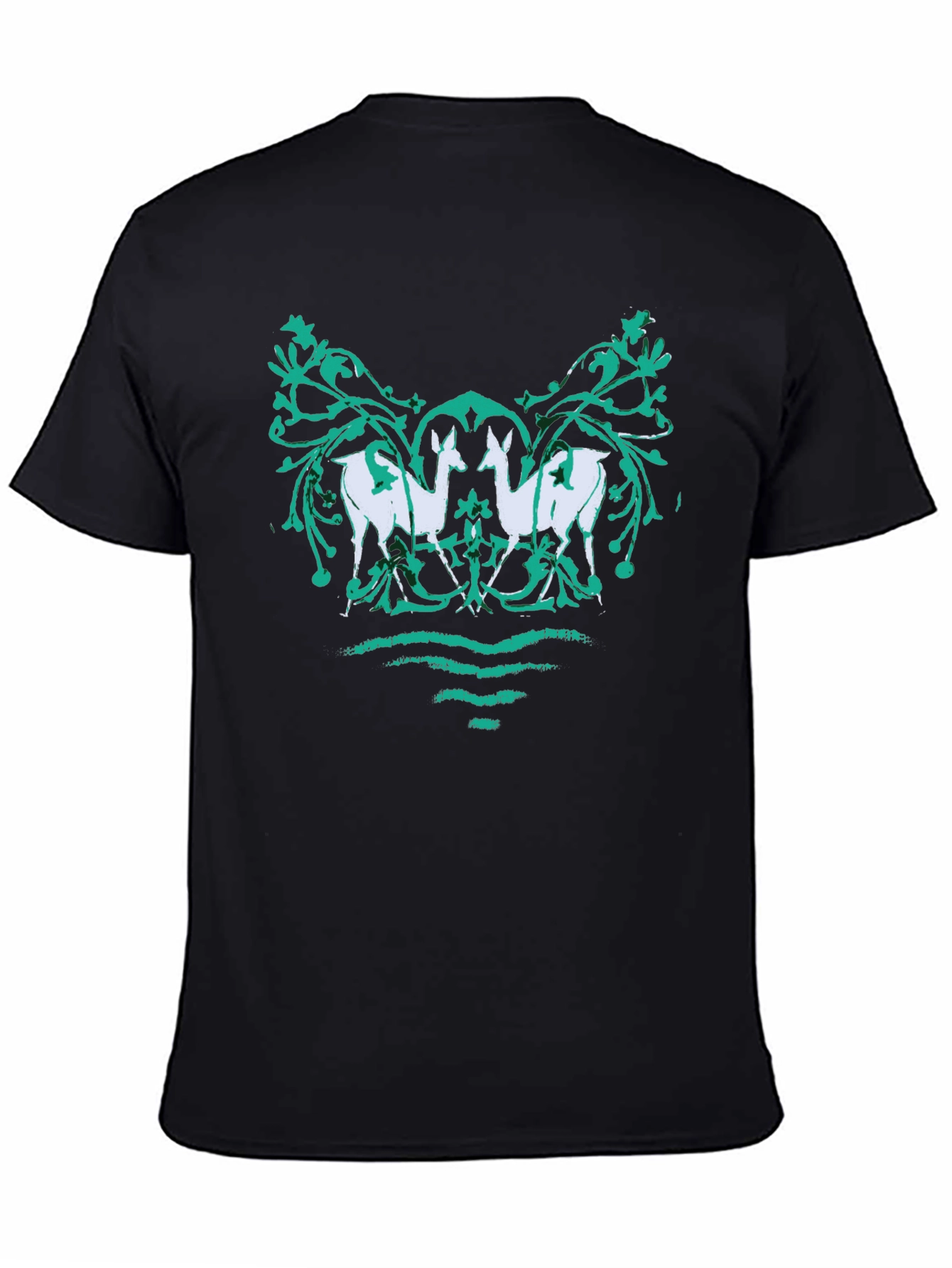 Unique Deer Motif Graphic Tee - Black