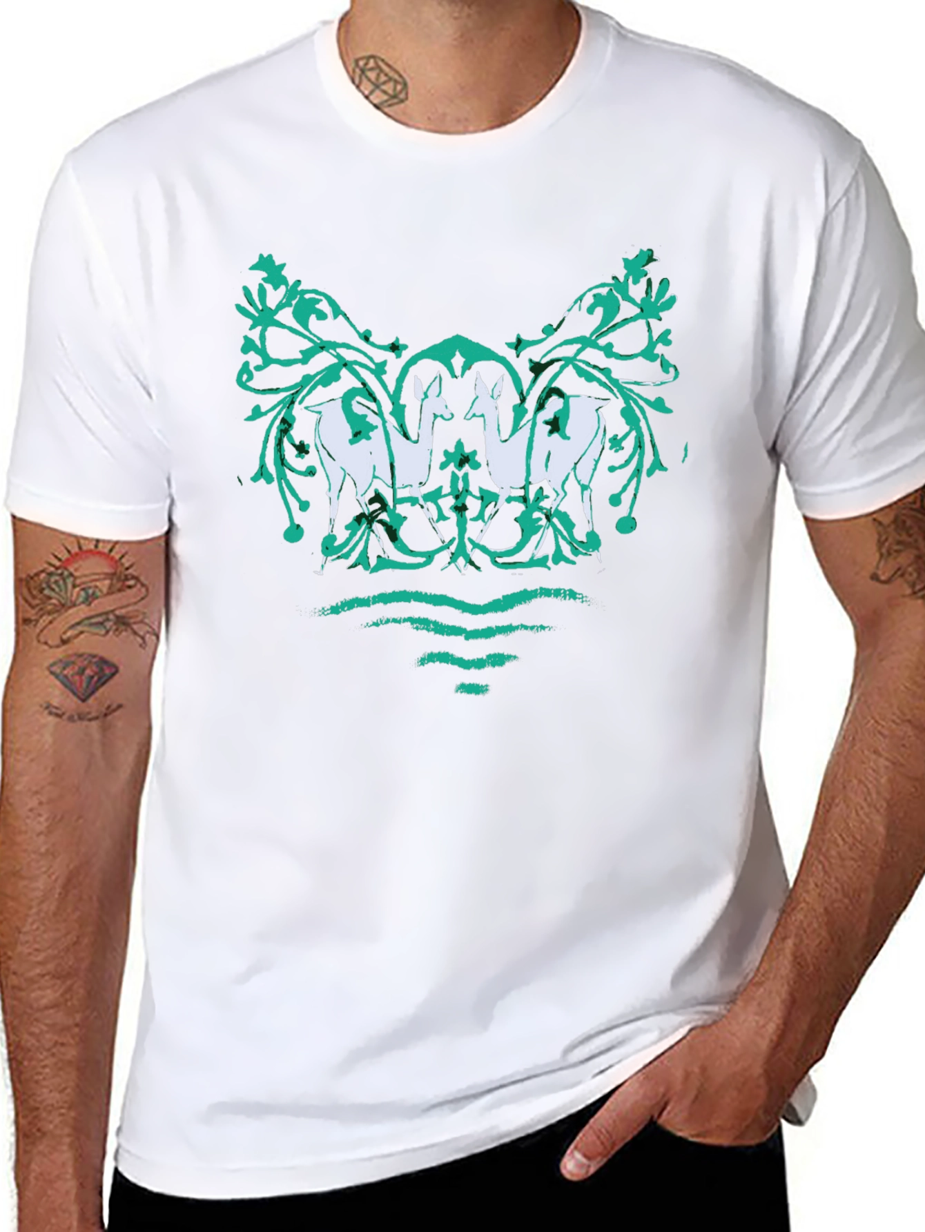 Unique Deer Motif Graphic Tee - Black