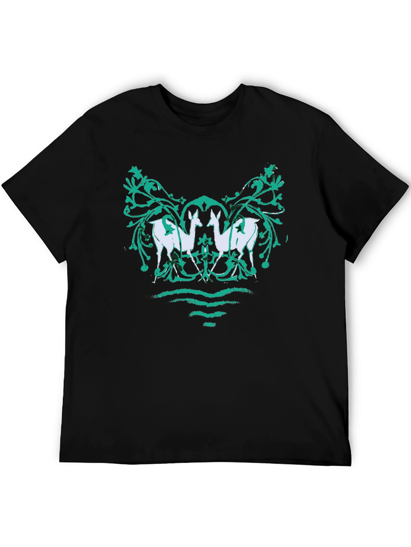 Unique Deer Motif Graphic Tee - Black
