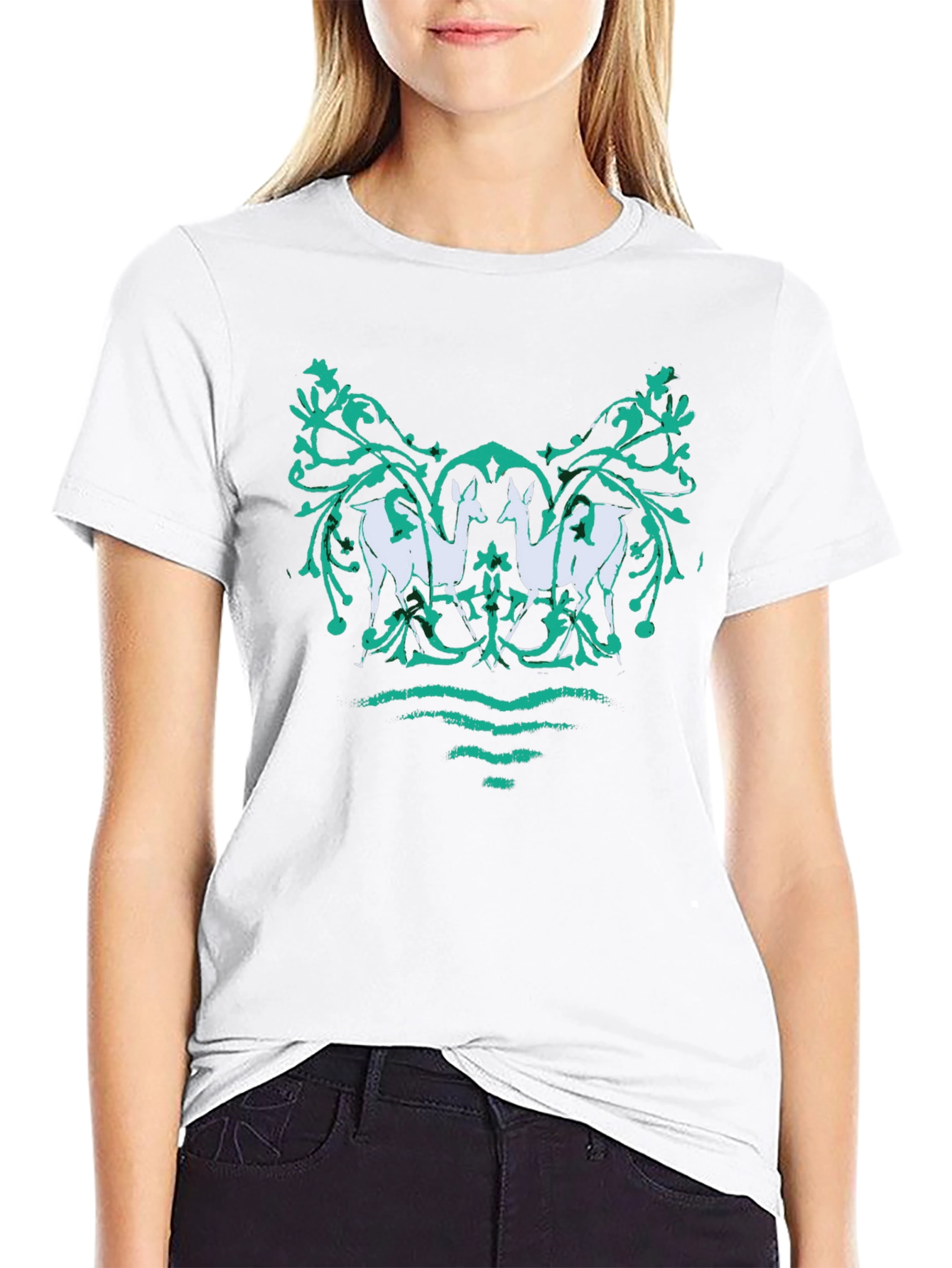 Unique Deer Motif Graphic Tee - Black