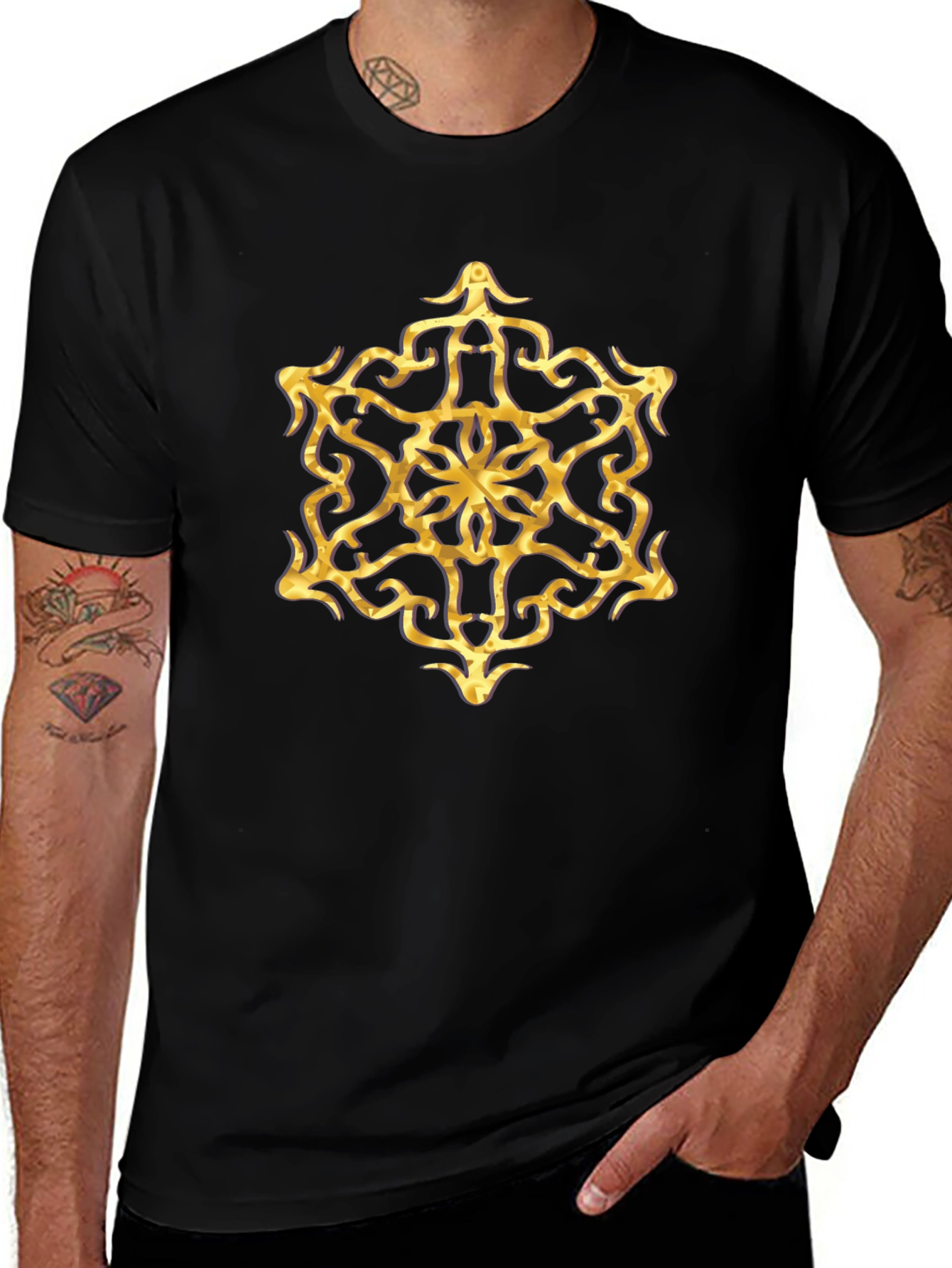 Golden Mandala Graphic Tee - Stylish Mens Black T-Shirt