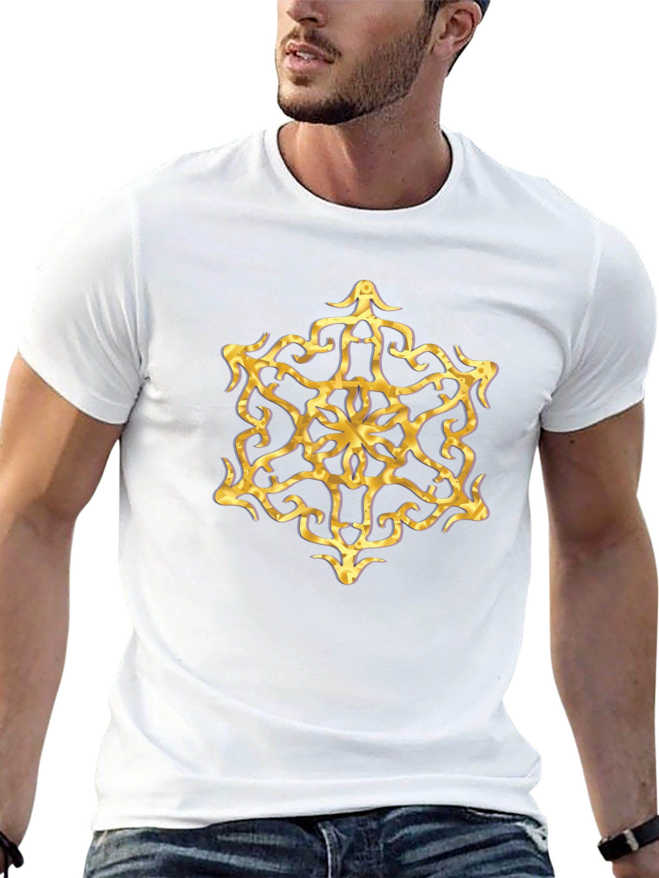 Golden Mandala Graphic Tee - Stylish Mens Black T-Shirt