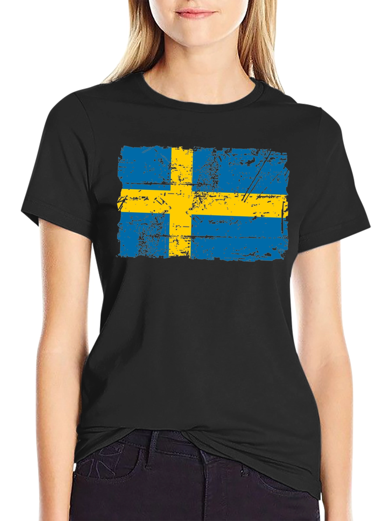 Sweden Flag Distressed T-Shirt