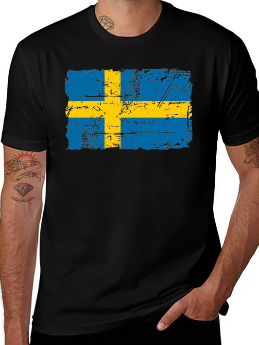 Sweden Flag Distressed T-Shirt