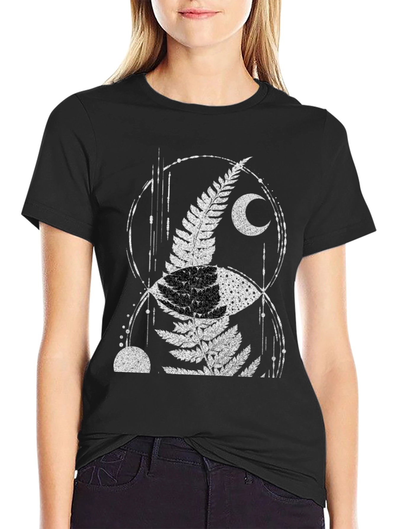 Fern & Moon Graphic Tee - Black Cotton Blend