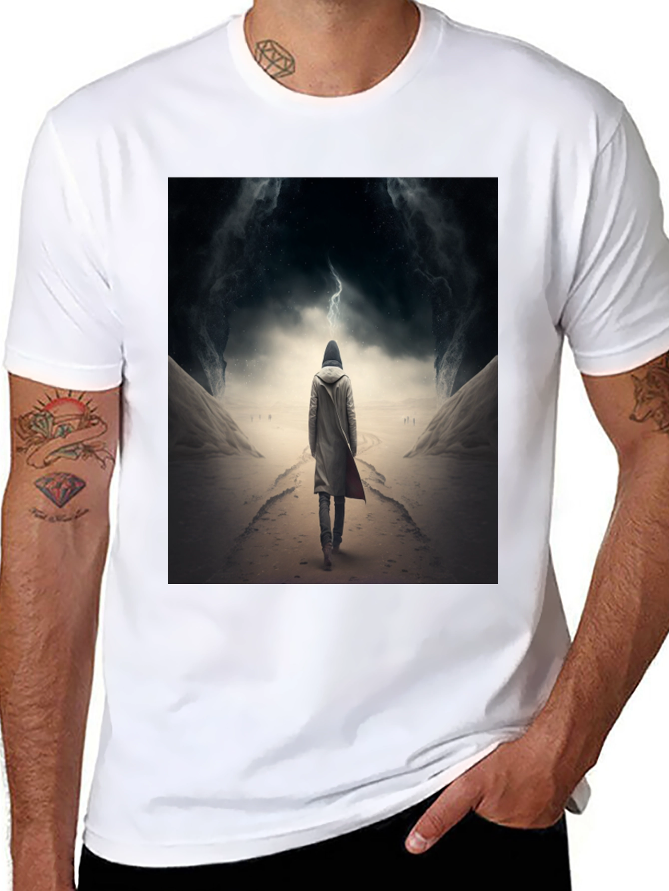 Hooded Figure Lightning Black T-Shirt