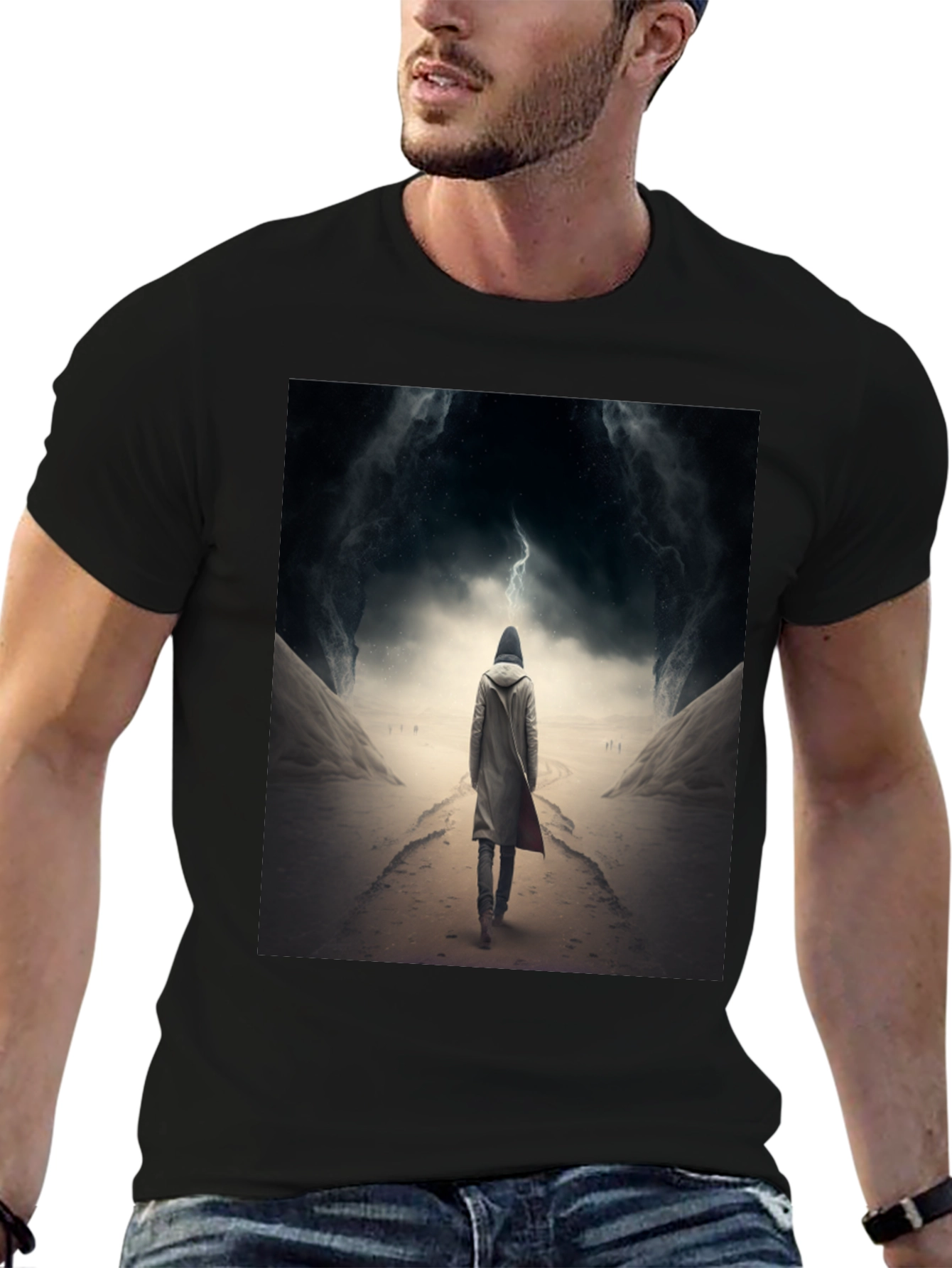 Hooded Figure Lightning Black T-Shirt
