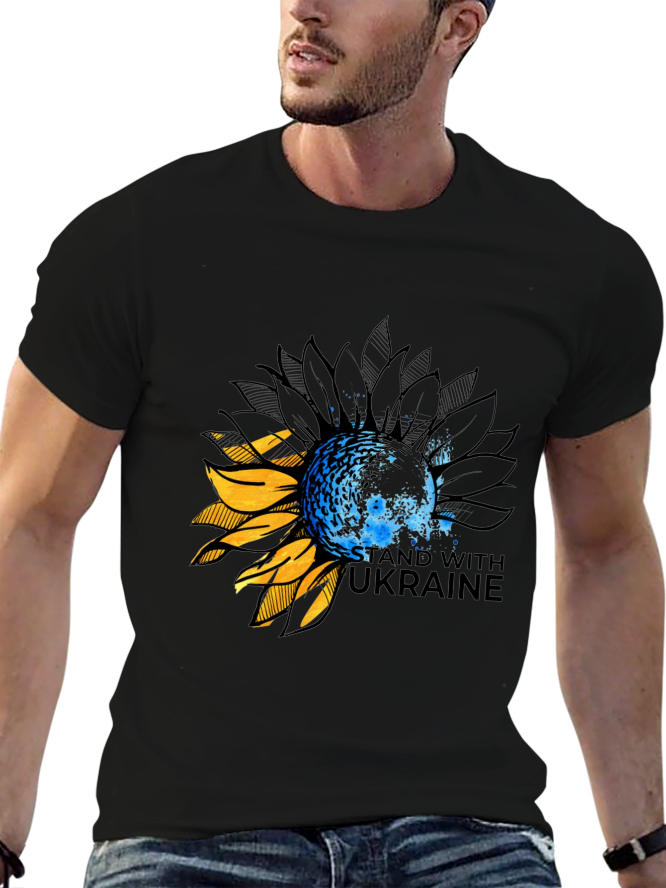 Ukraine Sunflower Graphic Tee - Black