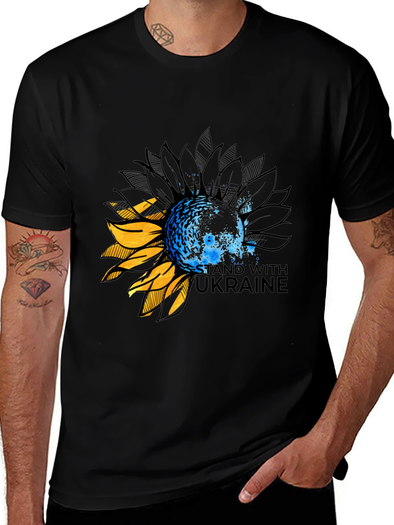 Ukraine Sunflower Graphic Tee - Black