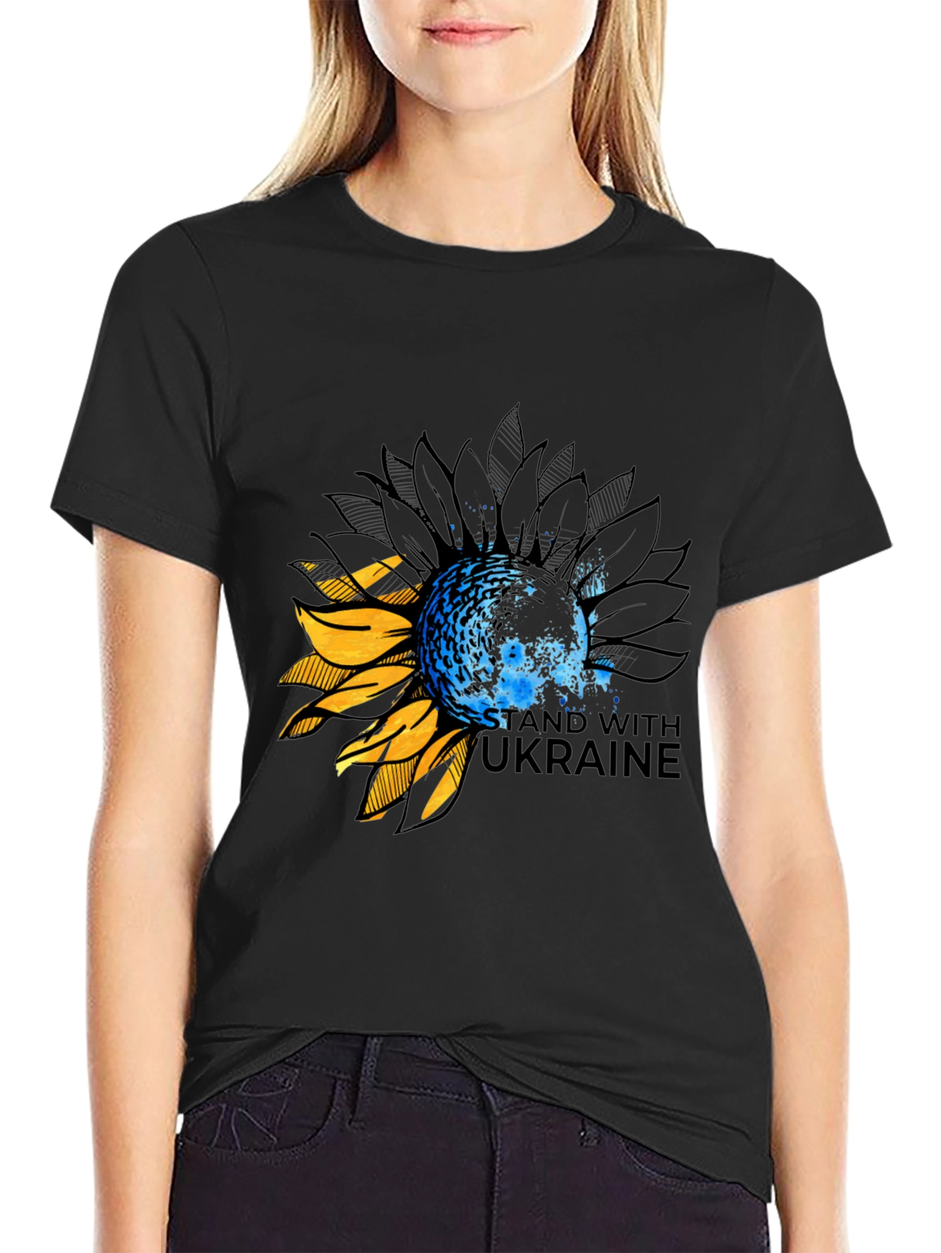 Ukraine Sunflower Graphic Tee - Black