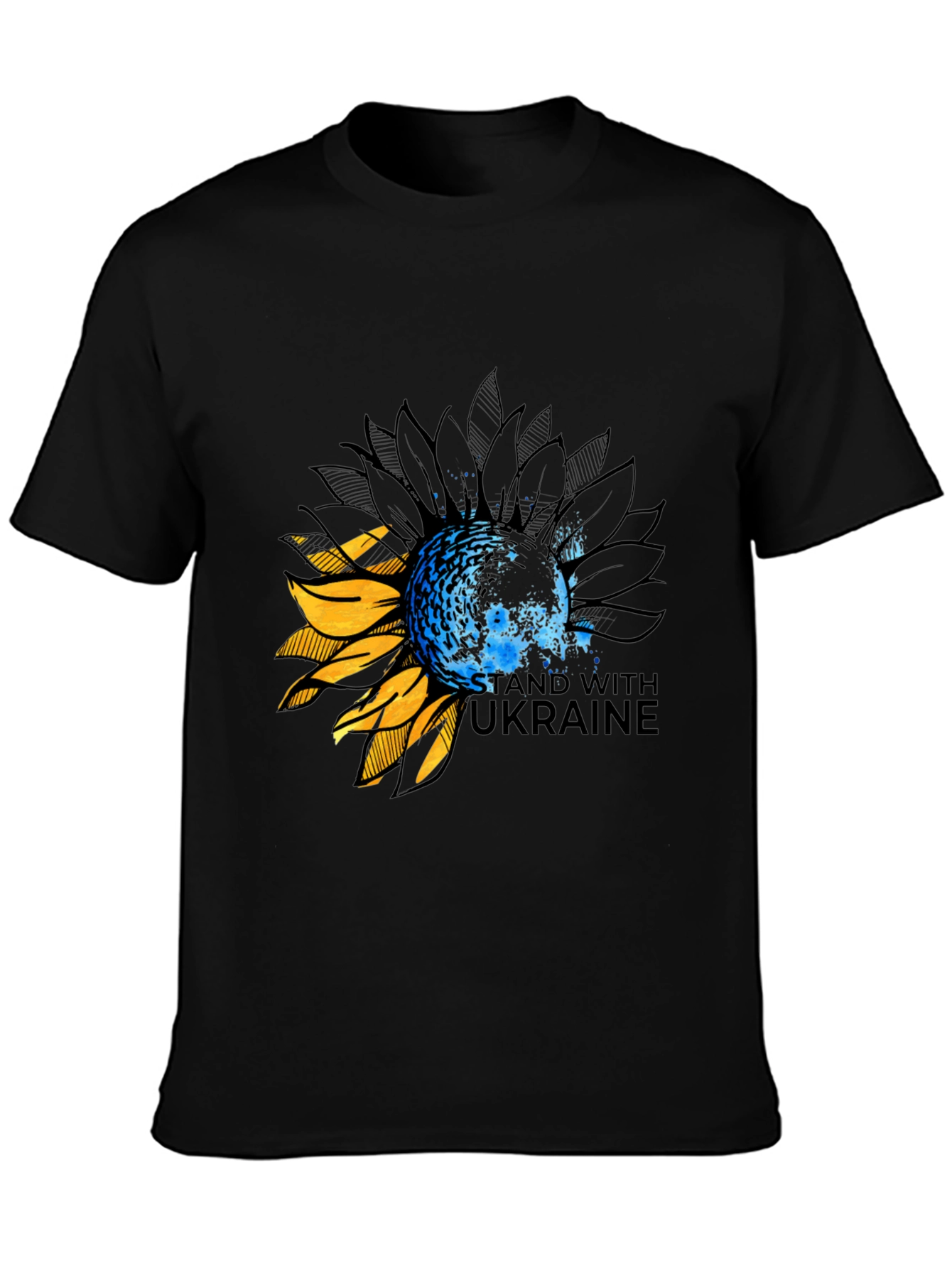 Ukraine Sunflower Graphic Tee - Black
