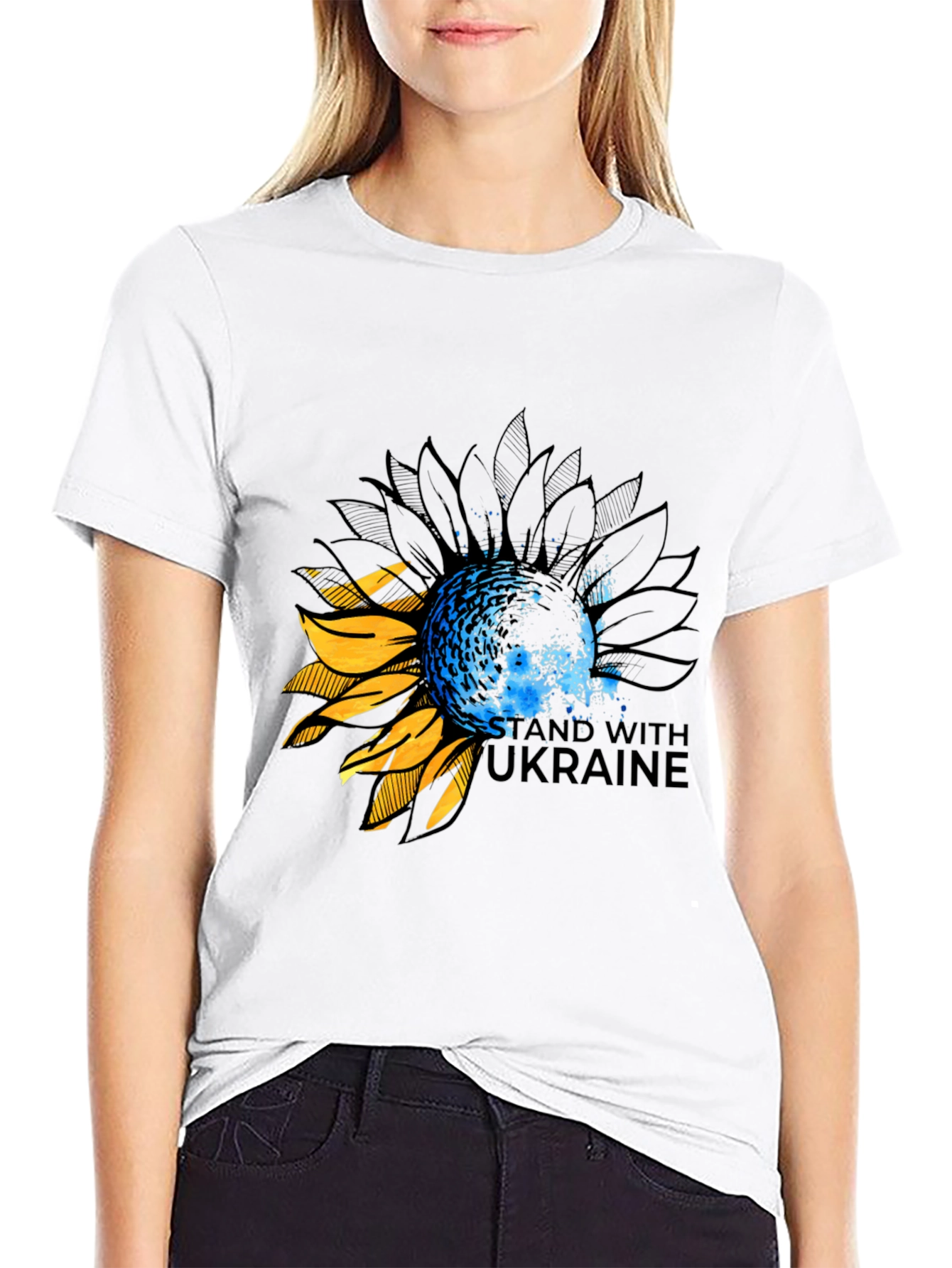 Ukraine Sunflower Graphic Tee - Black