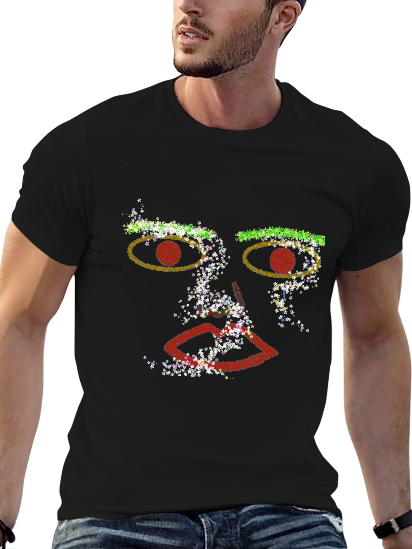 Abstract Face Graphic Black T-Shirt