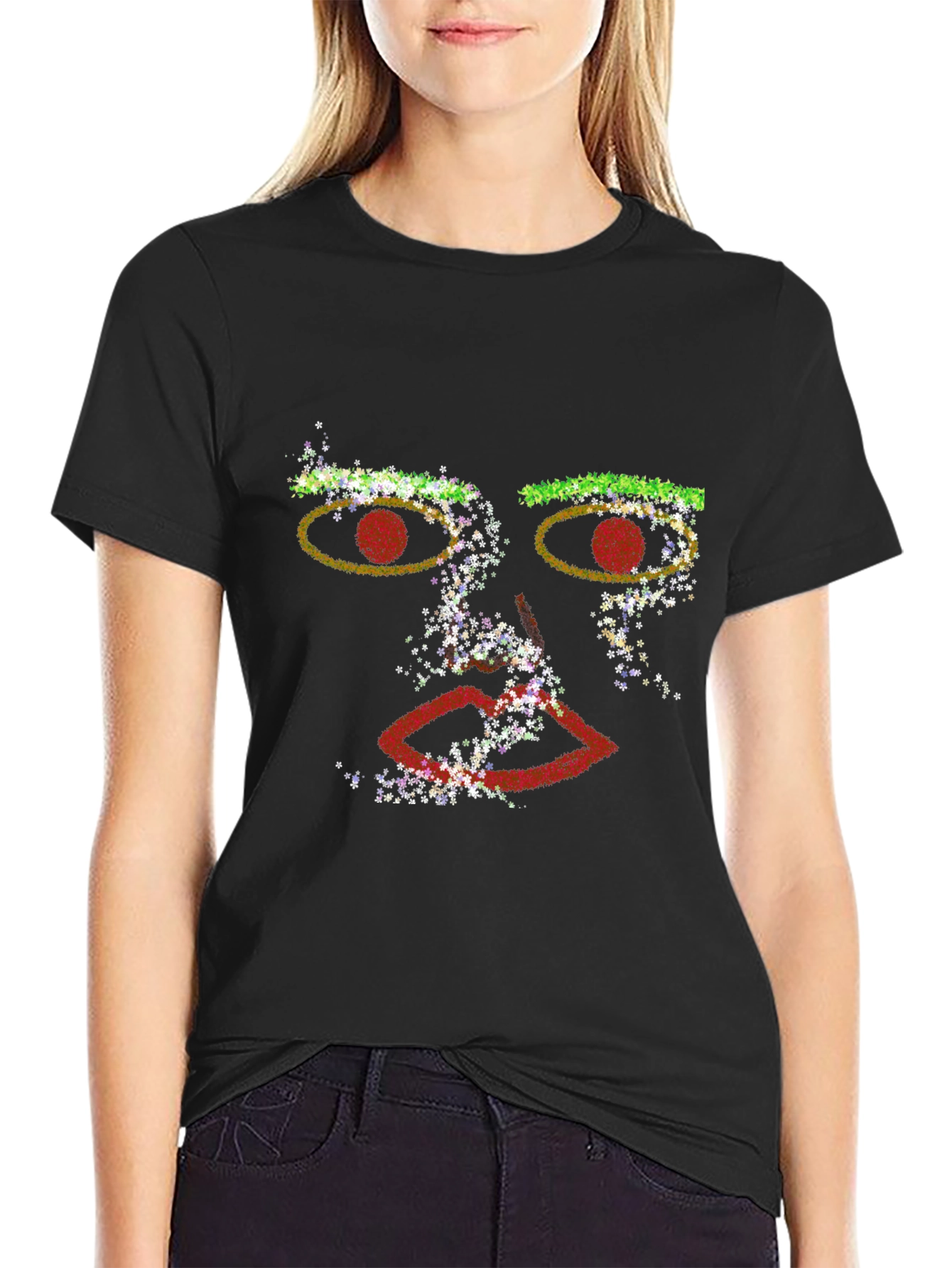 Abstract Face Graphic Black T-Shirt