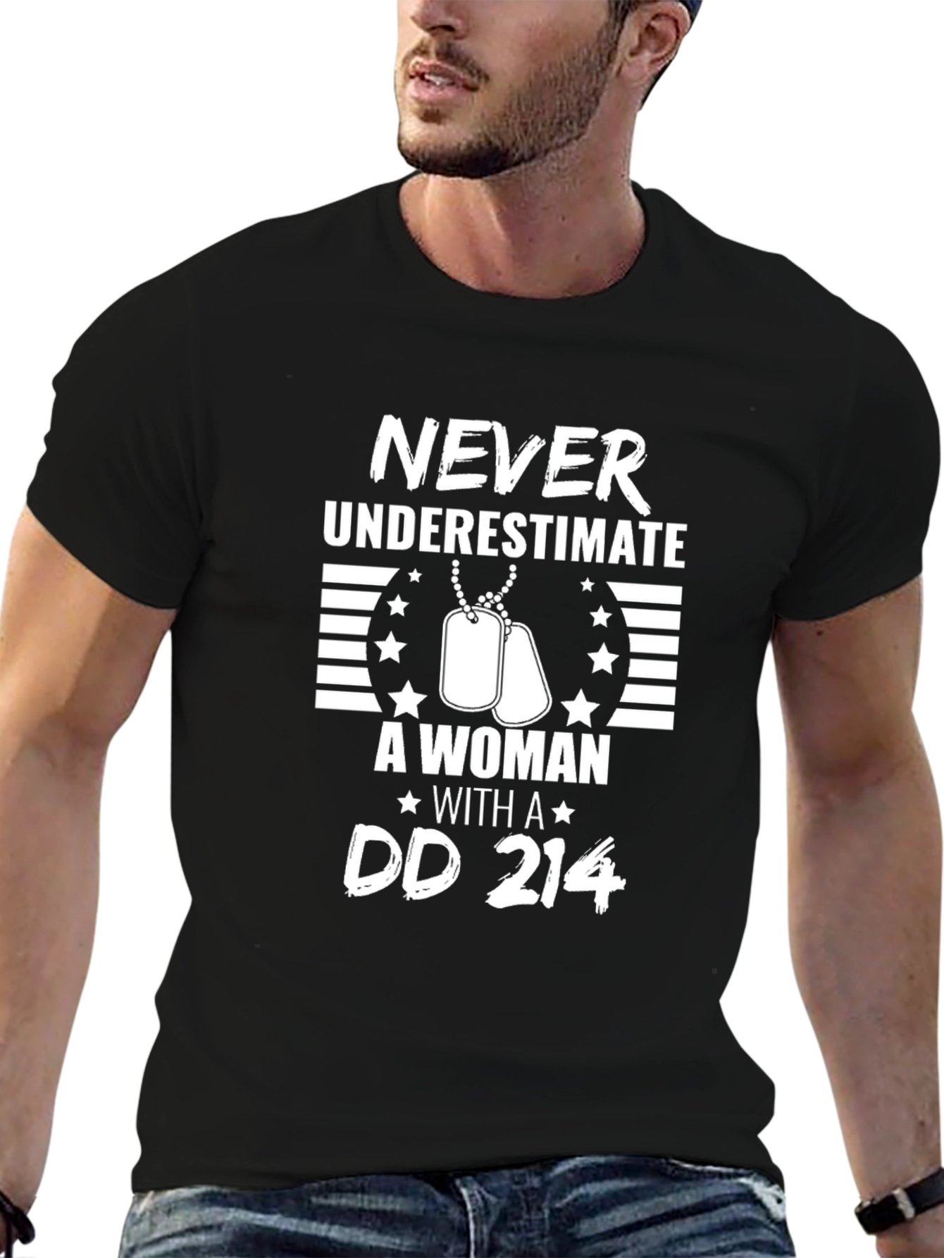 Never Underestimate a Woman with a DD 214 T-Shirt