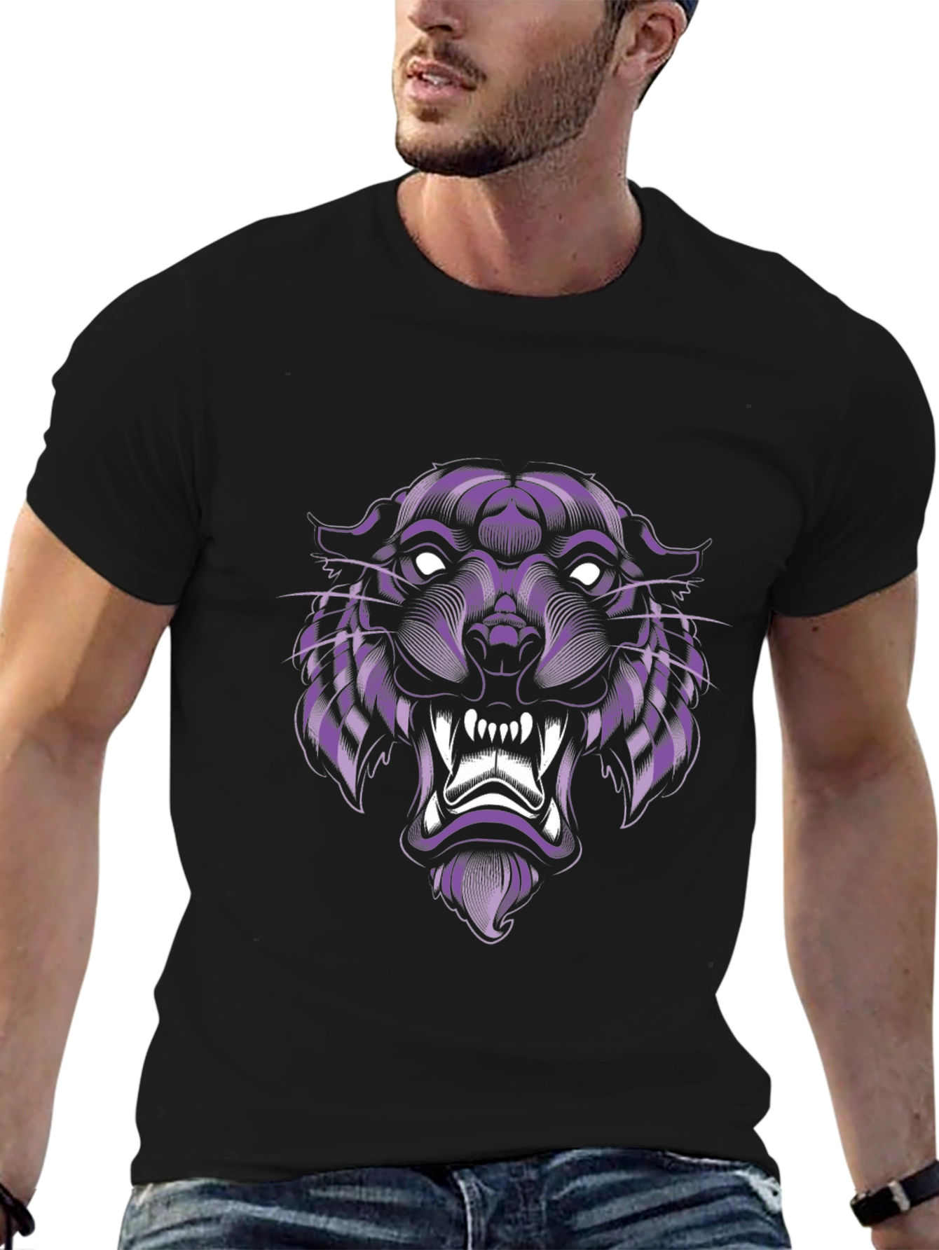 Purple Panther Graphic Tee - Cool Animal Design
