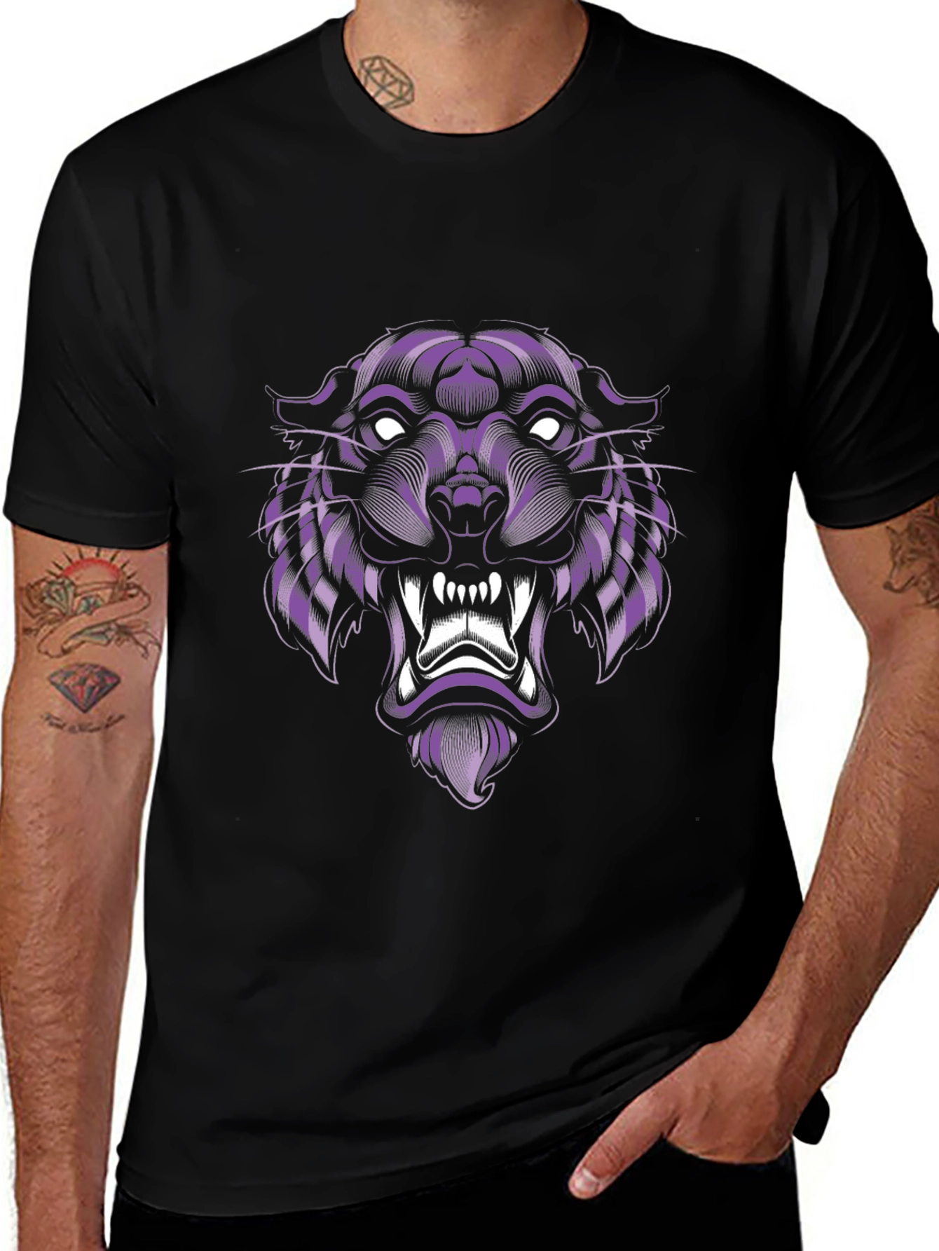 Purple Panther Graphic Tee - Cool Animal Design