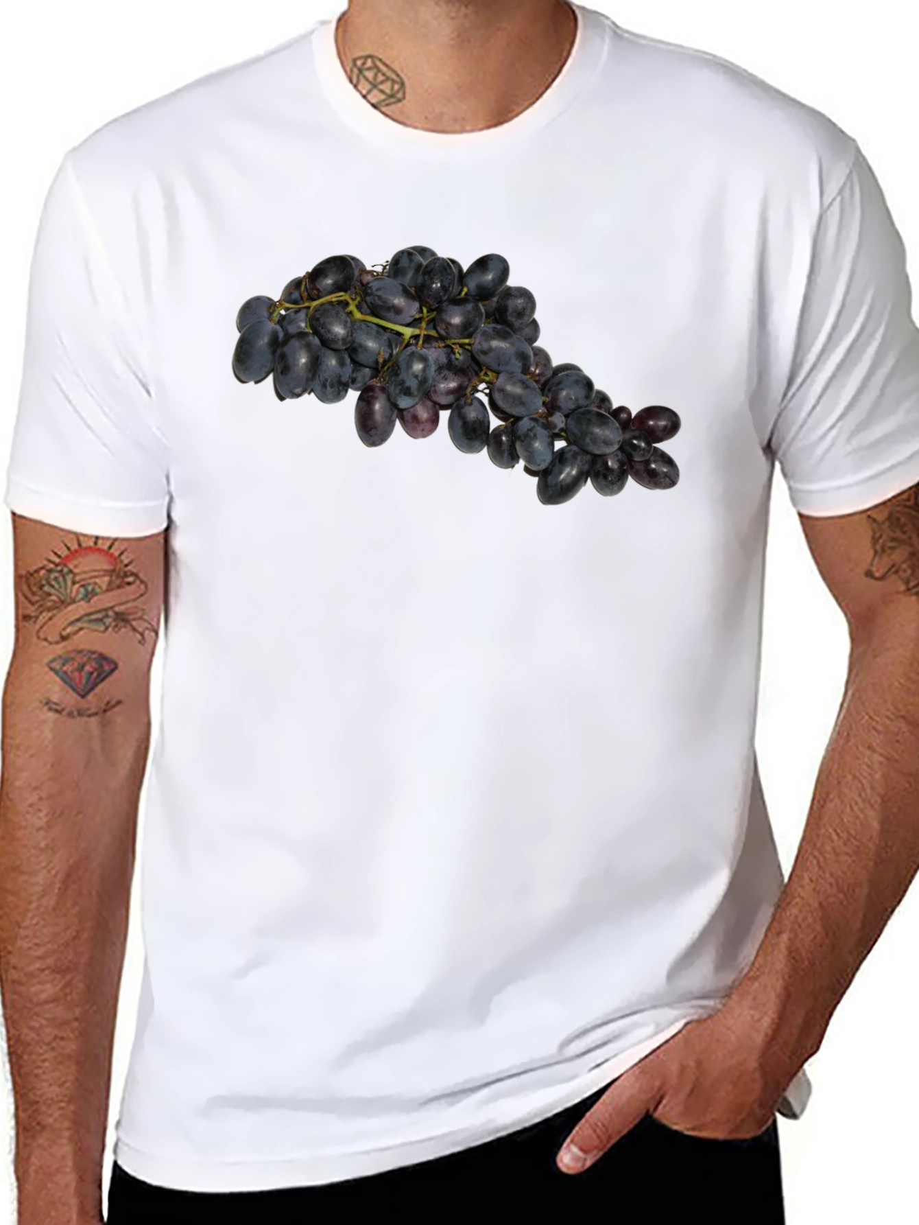 Grape Cluster Graphic Tee - Black Cotton Casual Wear