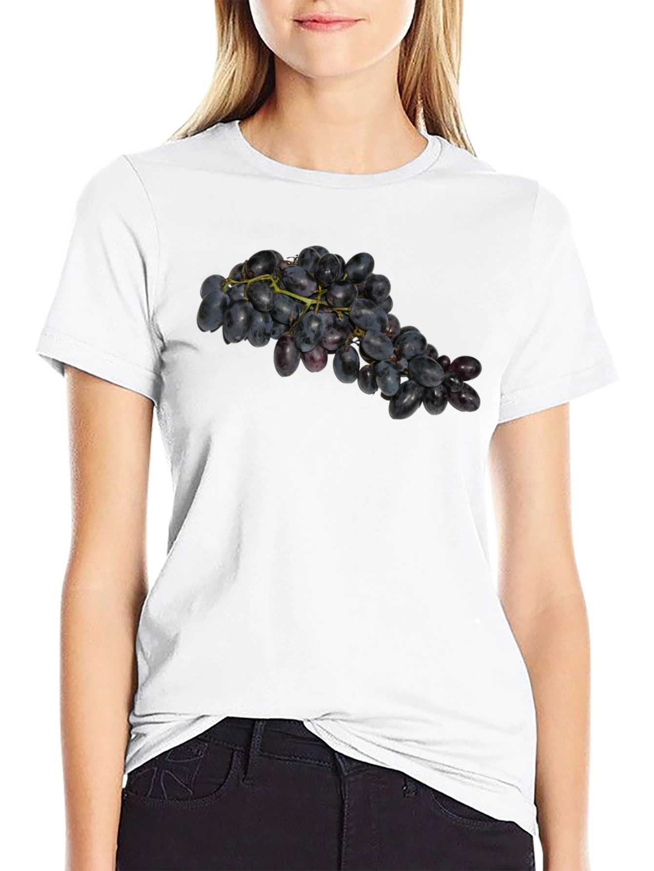 Grape Cluster Graphic Tee - Black Cotton Casual Wear