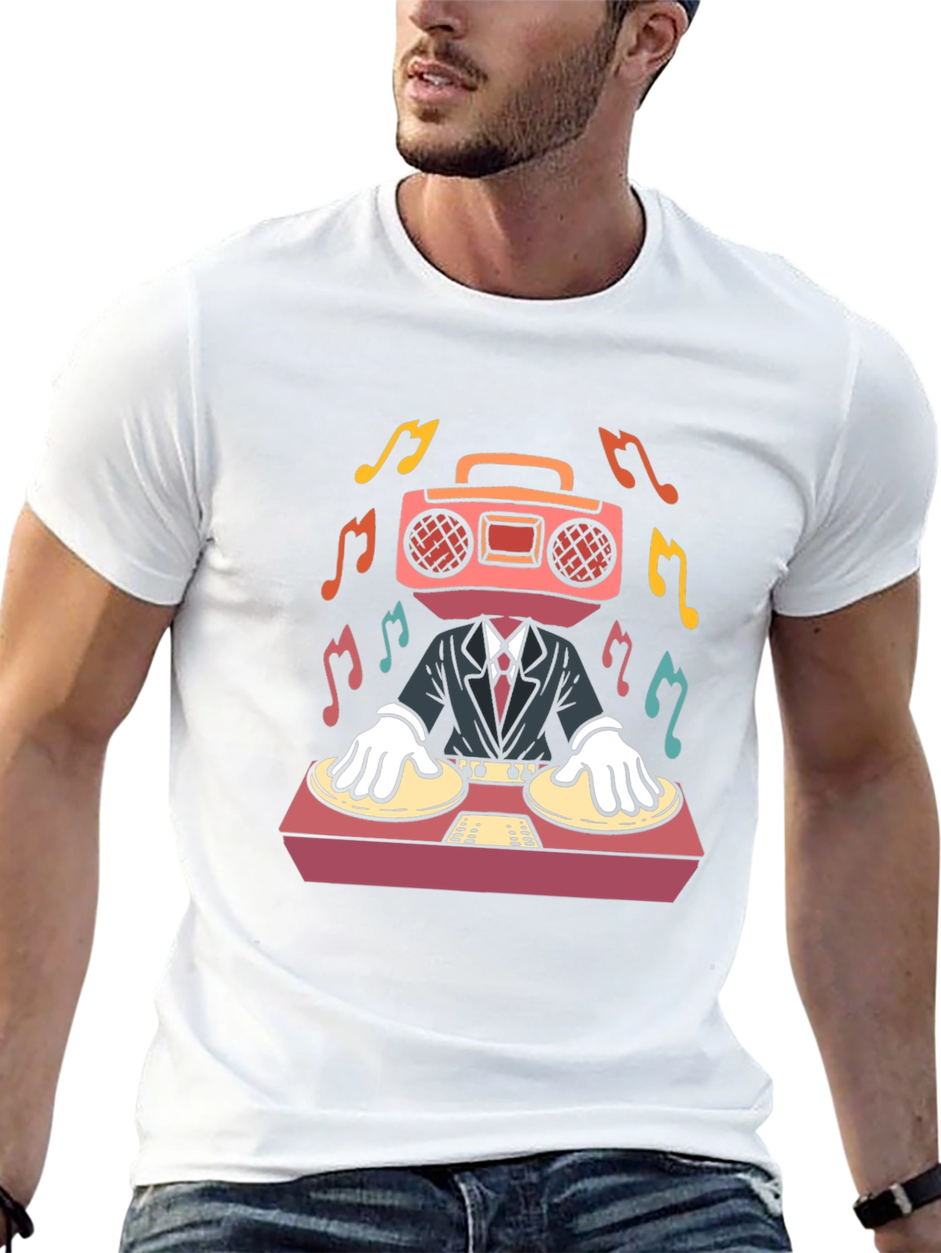 DJ Boombox Head T-Shirt - Music Lover Tee