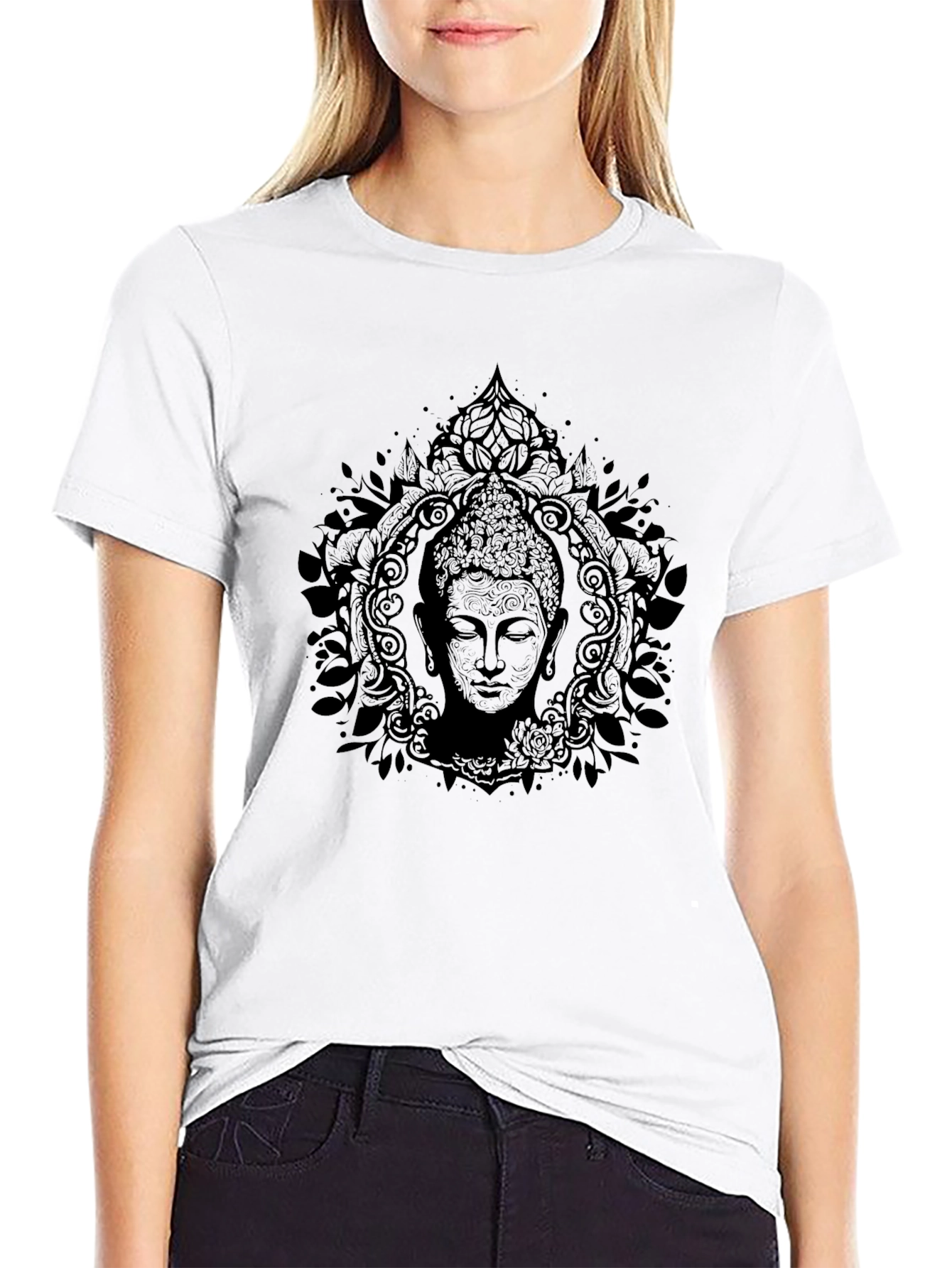 Buddha Mandala Graphic Tee - Black Cotton T-Shirt